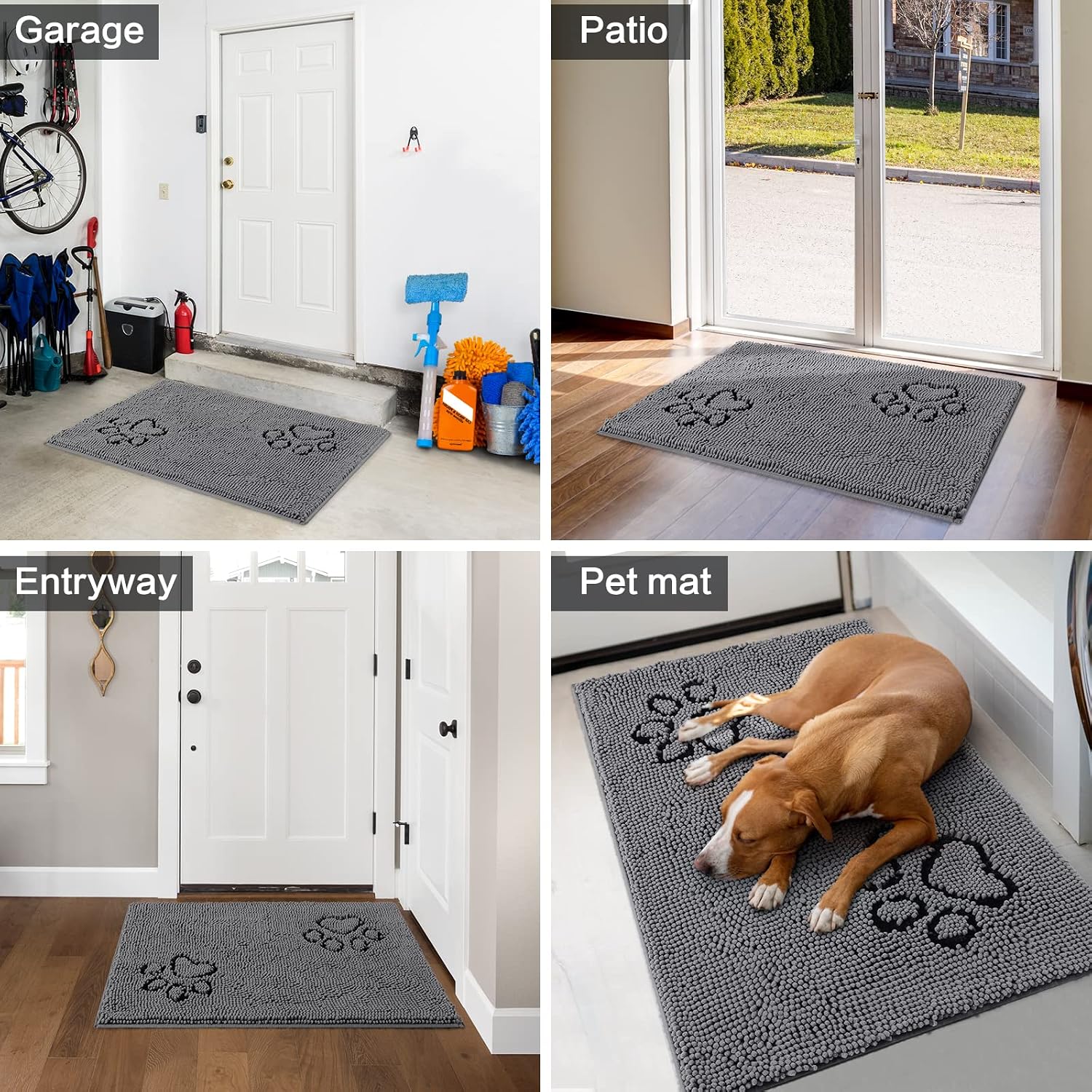 HOMEIDEAS Dog Door Mat for Muddy Paws 30x20, Absorbs Moisture and Dirt, Non-Slip Washable Doormat, Soft Chenille Mud Mat for Dogs