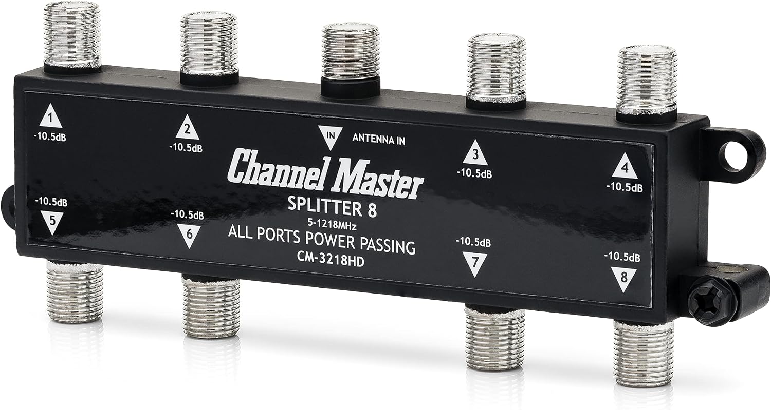 Channel Master Splitter 2 | 2-Way Splitter Distributes Digital HDTV Antenna Signal to 2 TVs, One Input and Two Outputs, Power Passing for Preamplifiers and Boosters, Low-Loss Design, Indoor/Outdoor