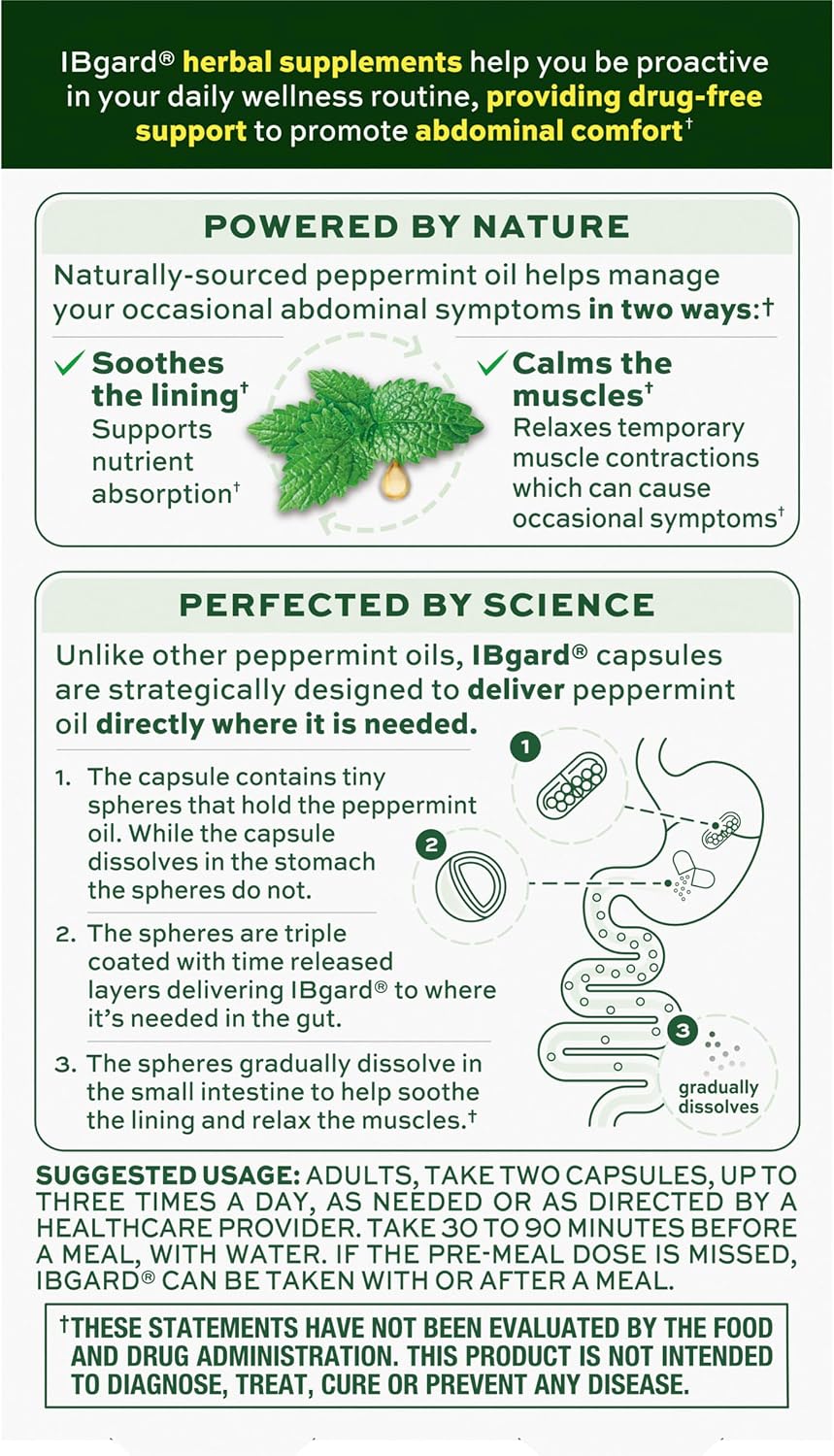 IBgard Gut Health Supplement, Peppermint Oil Capsules for Abdominal Comfort, 48 Capsules | Gut Health Supplement, Peppermint Oil Capsules for Abdominal Comfort