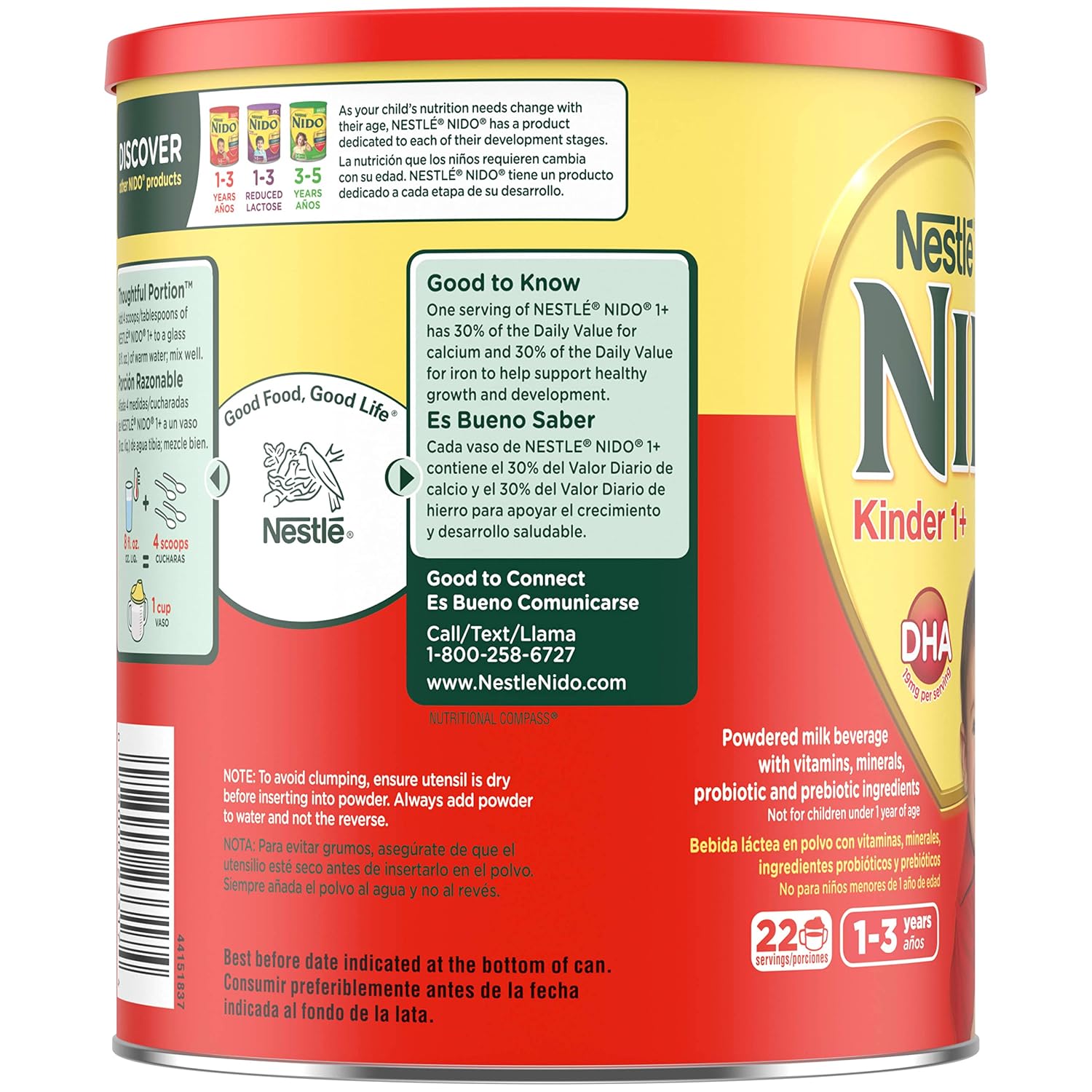 Nido NESTLE Kinder 1+ Powdered Milk Beverage 1.76 lb. Canister