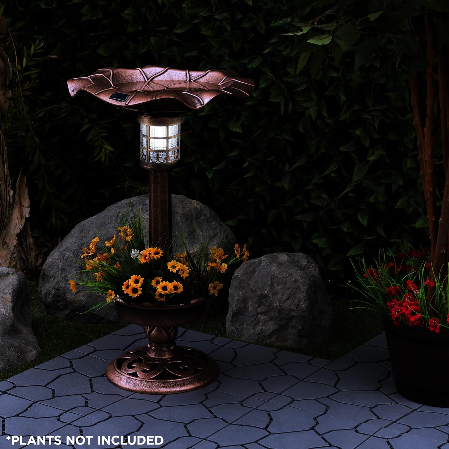 Alpine Corporation | 31" Tall Outdoor Birdbath with 2 Bird Figurines — Shallow and Wide Bird Feeder, Bronze Garden Accent