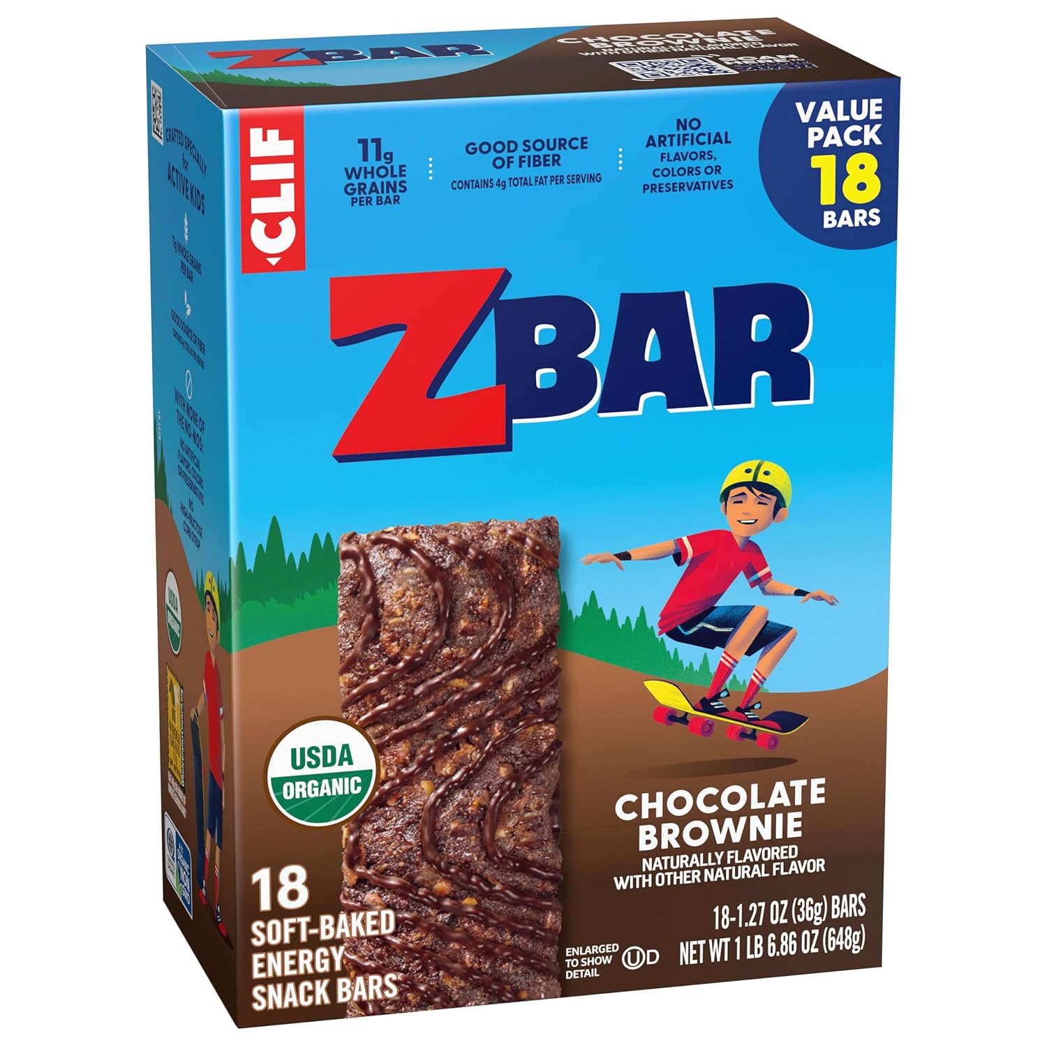 Zbar - Chocolate Brownie - Soft-Baked Energy Snack Bars - Non-GMO - 11g Whole Grains - USDA Organic Granola Bars - Snacks for Kids (18 Pack)
