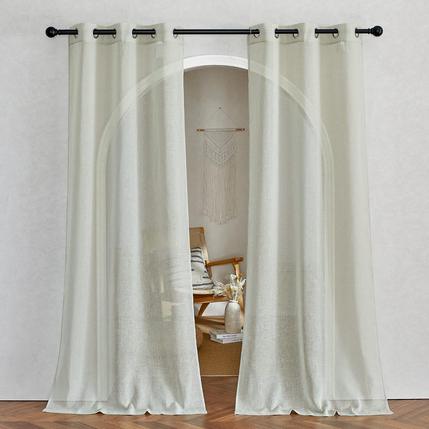 NICETOWN Linen Curtains Semi Sheer Bedroom Window Curtains