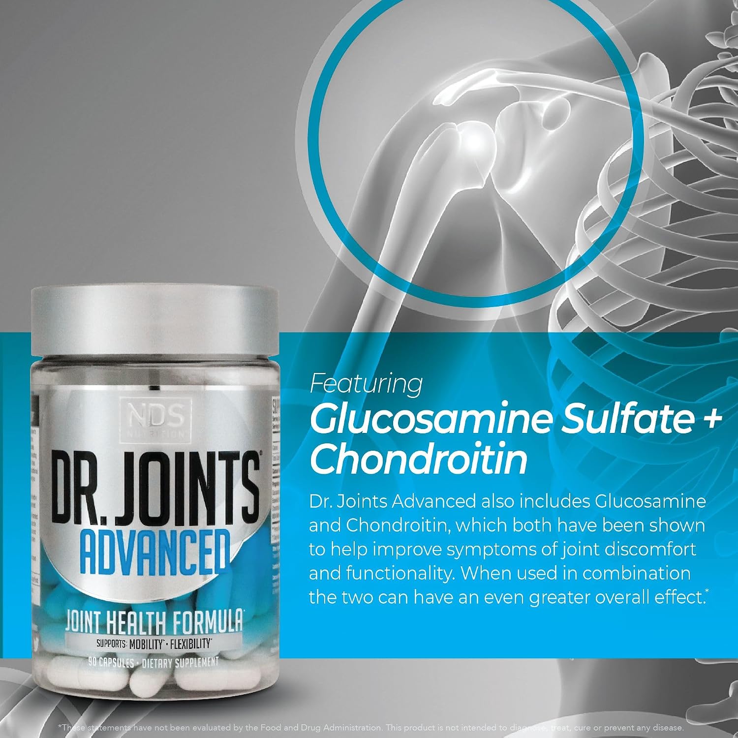 Dr. Joints NDS Nutrition Advanced Joint Health Formula - 90 Capsules | FruiteX-B, Glucosamine Sulfate, Chondroitin