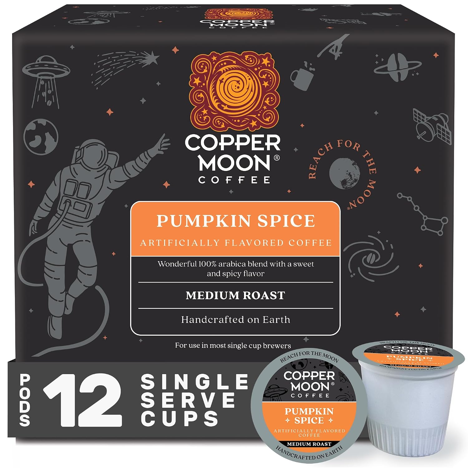Copper Moon K-Cup Coffee Pods, Medium Roast, Hawaiian Hazelnut, 12 Count | 12 Count, Flavored Coffee, Vegan, Allergen Free, Non-GMO, Kosher, Small Batch Roasted, Compatible with Keurig K Cup Brewers