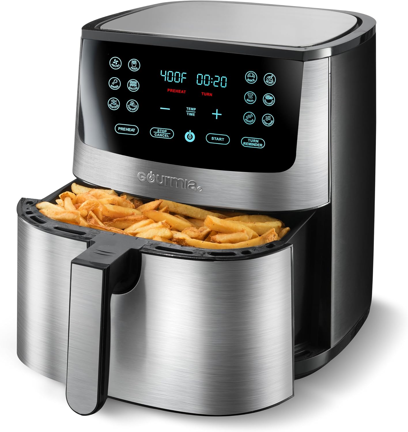 Gourmia Air Fryer Oven Digital Display 8 Quart Large AirFryer Cooker 12 Touch Cooking Presets