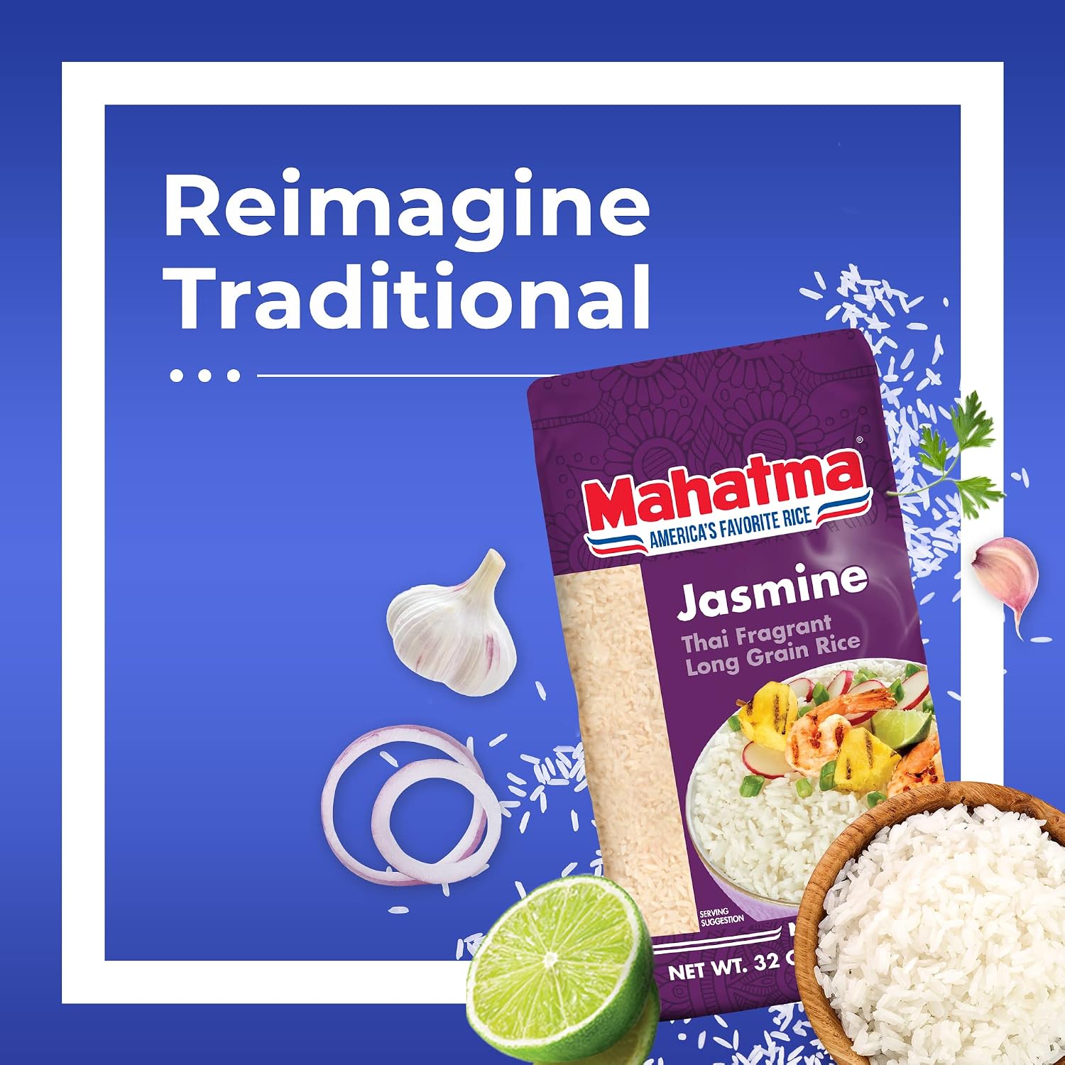 Mahatma Jasmine Rice, Fragrant Thai Rice, 5-Pound Bag | Aromatic rice for stovetop or microwave, quick and easy to cook, gluten-free, vegan, kosher, non-GMO, bulk bag