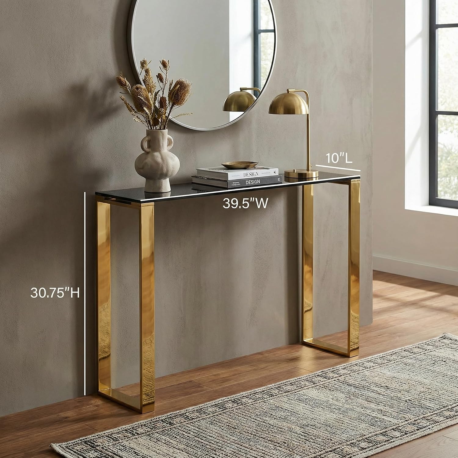 Cortesi Home CH-ET636045 Remini End Table, Gold Metal and Black Glass, End Table 18"