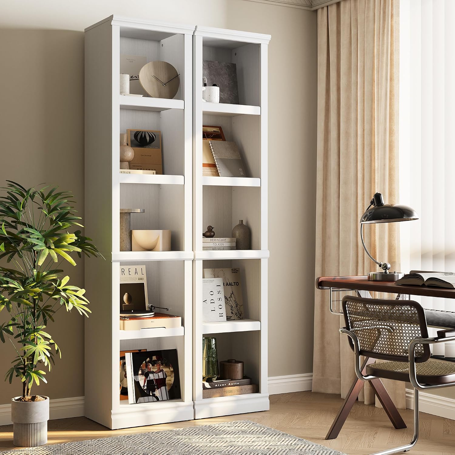 Bevfint 72" Tall Bookcase, White Large Floor Standing Bookshelf for Hallway | 5 Tier Shelves Open Storage Organizer with Anti Tipping Device, Book Case for Living Room Kitchen Home Office Bedroom
