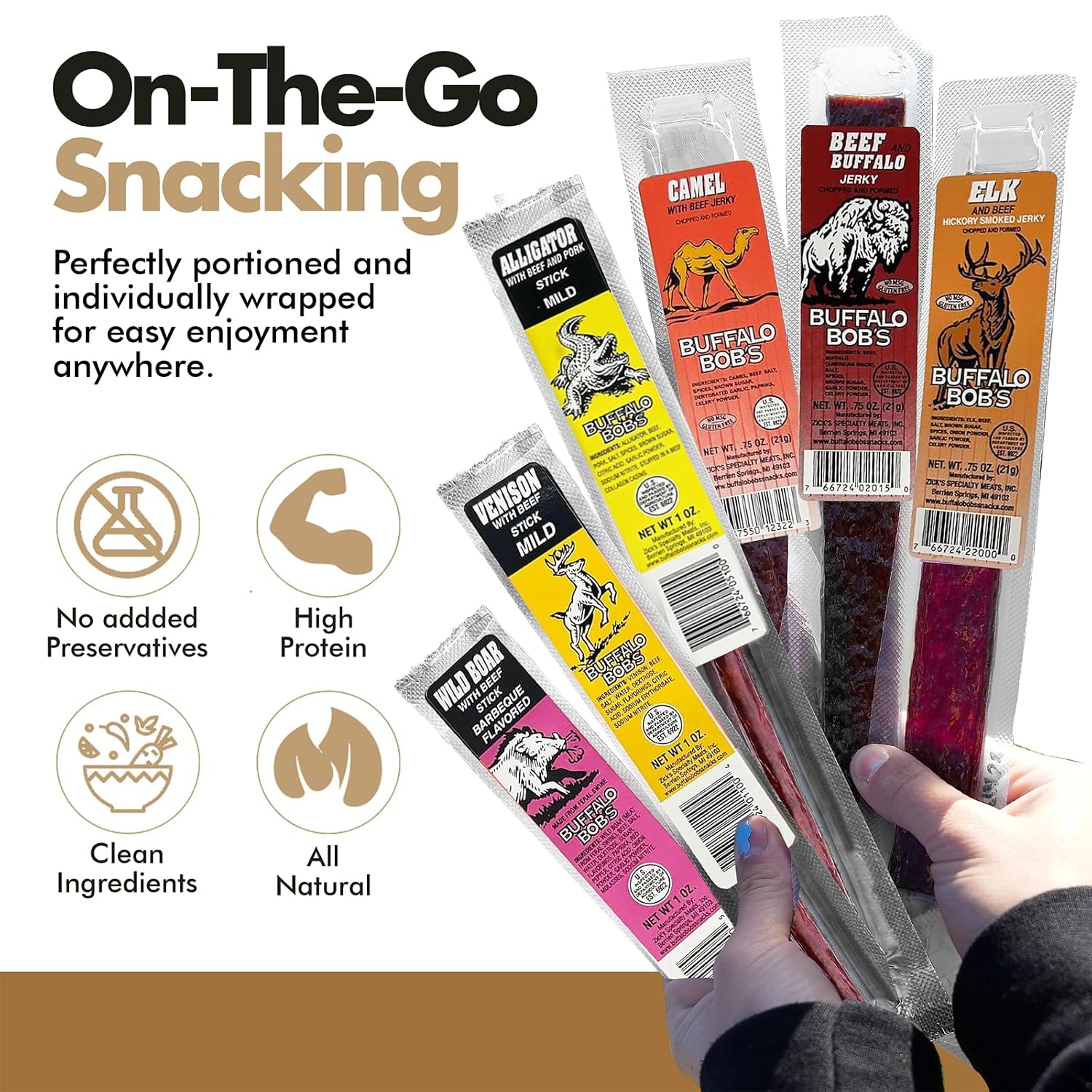 Buffalo Bob's Exotic Meat Random Flavors - Beef Jerky Variety, 6-Pack | Sampler Set, Gift Basket for Men, Hunting & Camping Adventure, Stocking Stuffers, High Protein Snack, Gluten-Free Diet