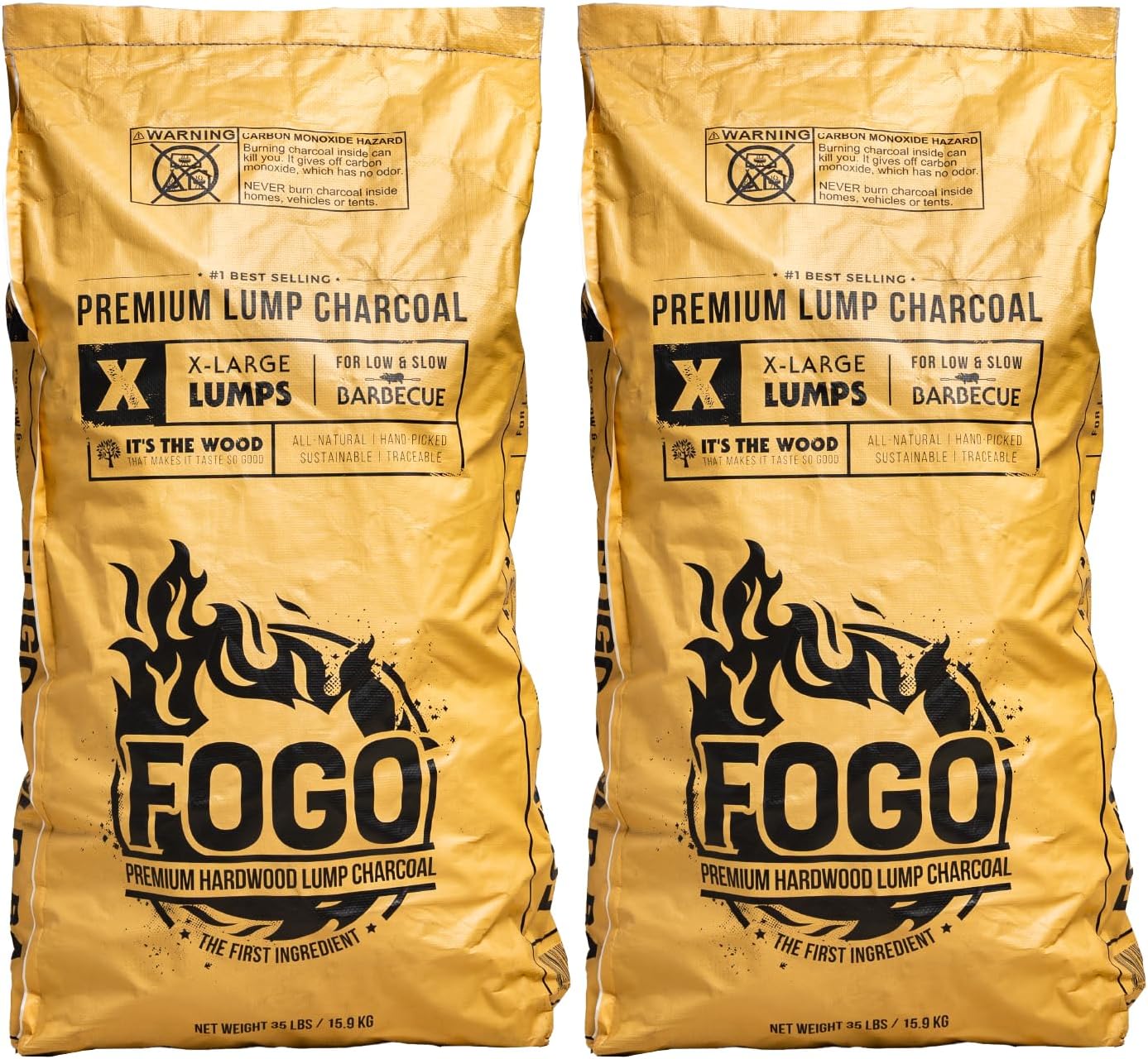 FOGO Super Premium Hardwood Lump Charcoal, Natural, Large Sized Lump Charcoal for Grilling and Smoking, Restaurant Quality, 35 Pound Bag