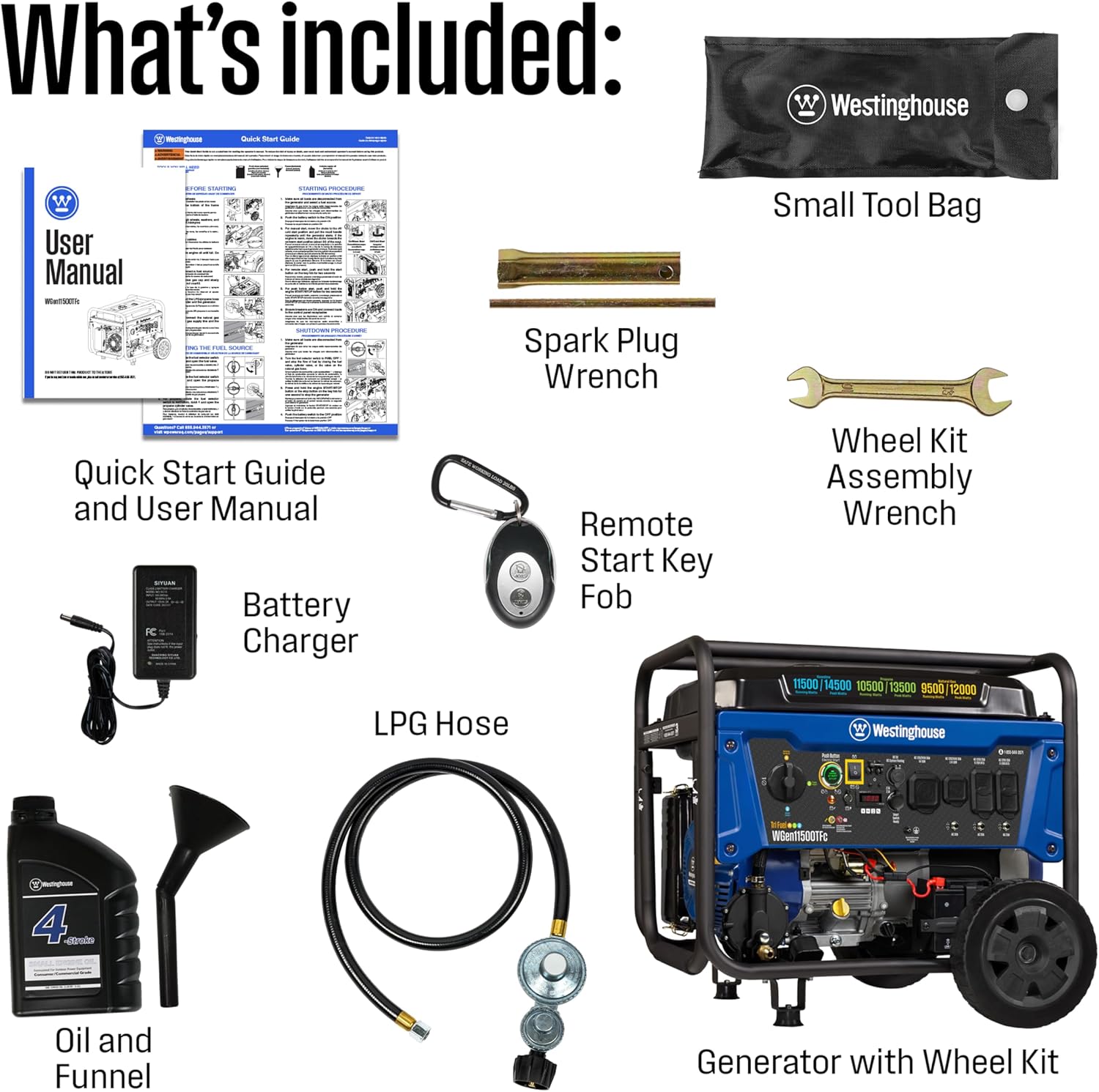 Westinghouse 14500 Peak Watt Tri-Fuel Home Backup Portable Generator, Remote Electric Start, Transfer Switch Ready, Gas, Propane