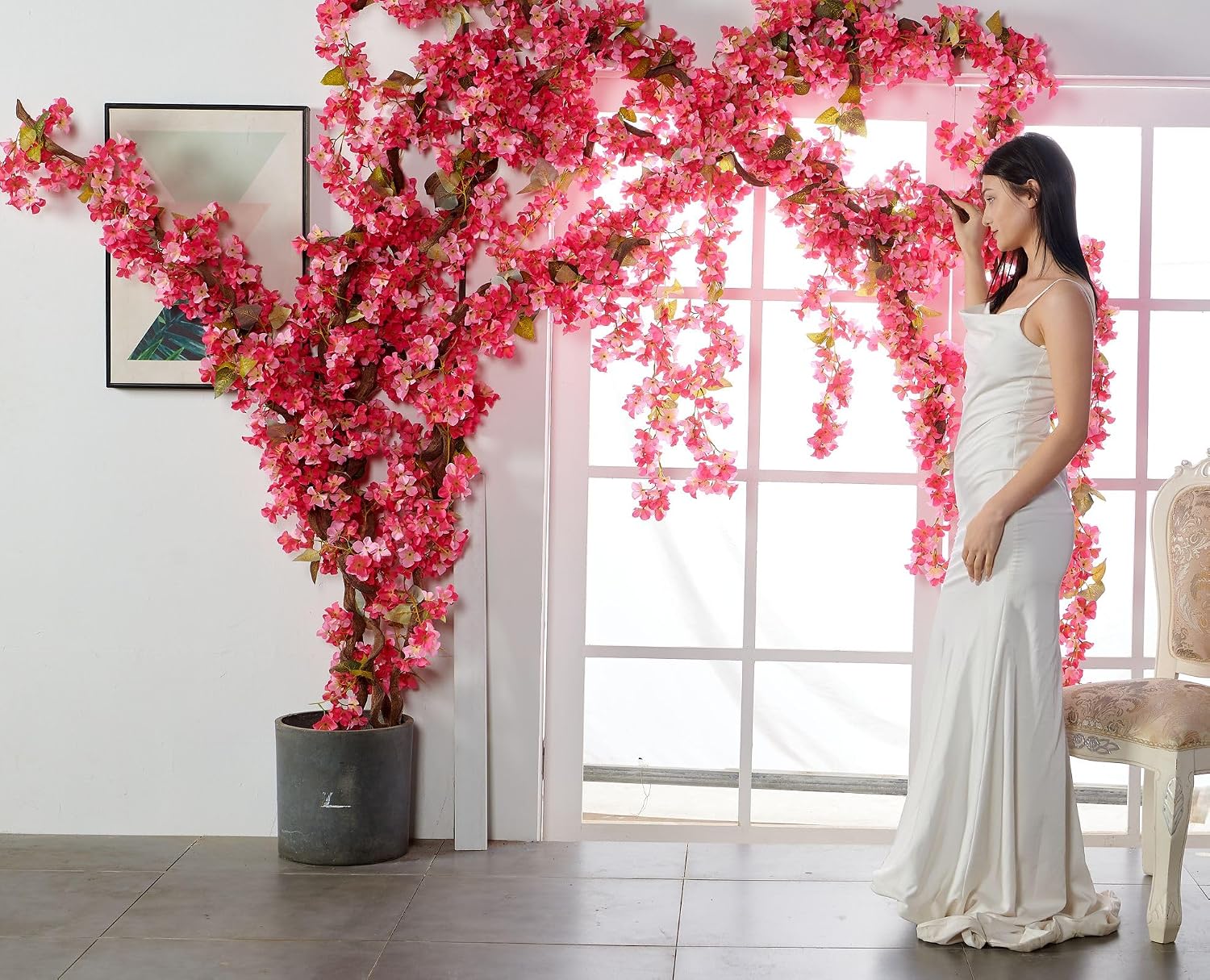 8Pcs x 8.2FT Artificial Flower Garland Floral Rose Vine Decor, Pink Flower