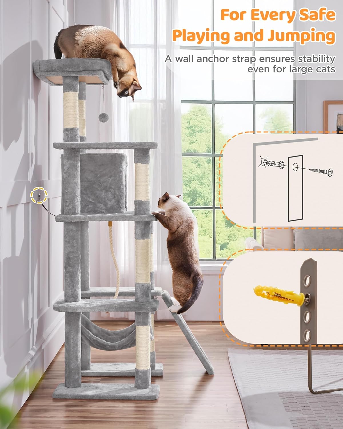 Yaheetech 63in Sturdy Large Cat Tree for Indoor Heavy Cats, Tall Tower