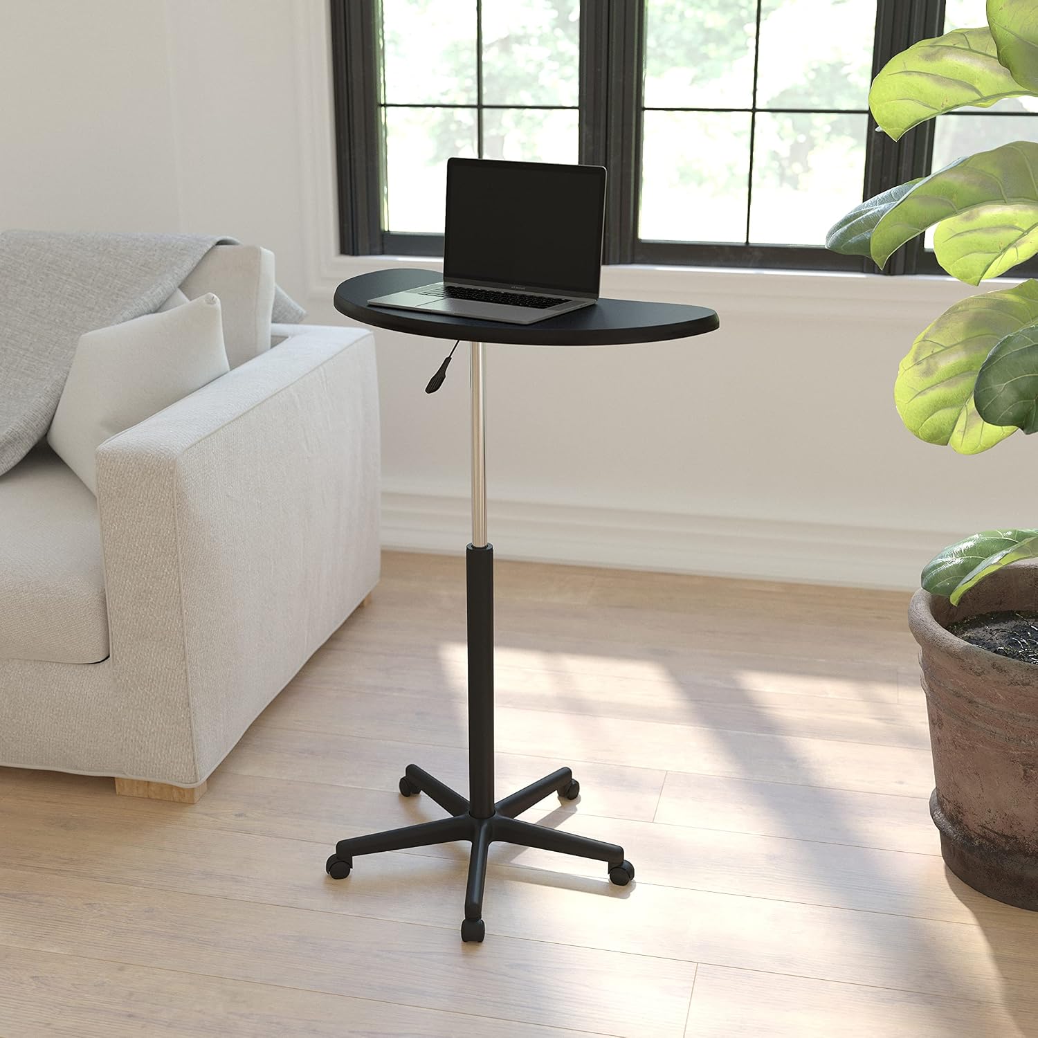 Flash Furniture Eve Sit to Stand Mobile Laptop Desk/Speaker's Lectern with Wheels, Modern Height-Adjustable Portable Standing Computer Desk, Black | Heavy Duty Nylon Base, Dual Wheel Casters