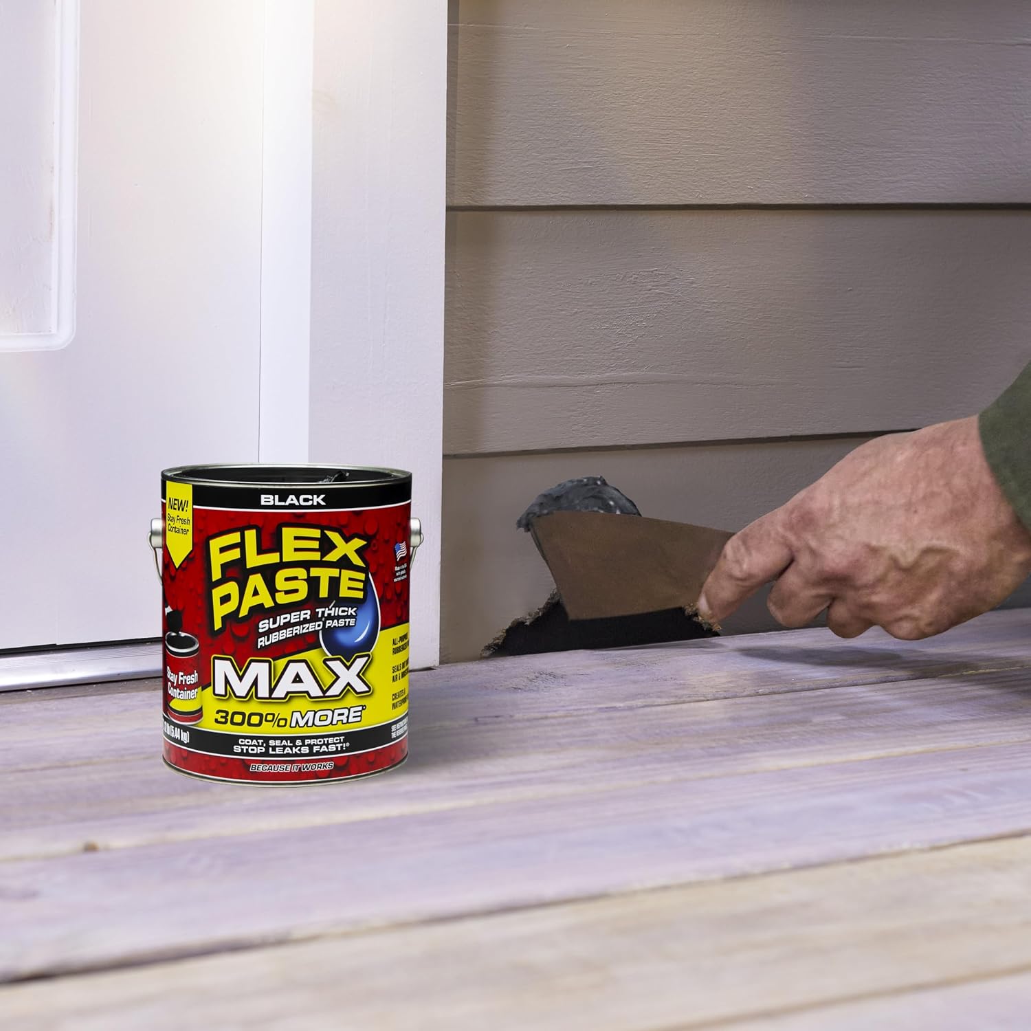 Flex Paste MAX, 12 lb Can, Black, Waterproof Paintable Putty, Spackle Sealant, Fill Gaps Cracks Holes - Block Out Water and Air - UV Resistant - Walls