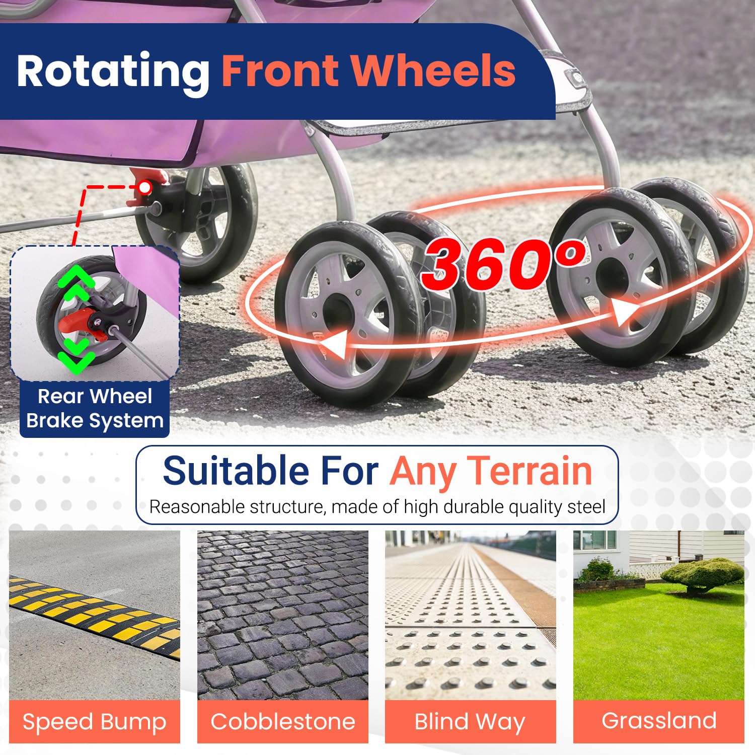 BestPet | 4-Wheel Foldable Pet Stroller | Black | Lightweight & Portable | Travel Carrier with Mesh Windows, Storage Basket, Cup Holder, Safety Brakes, and Waterproof Fabric | For Small Dogs and Cats