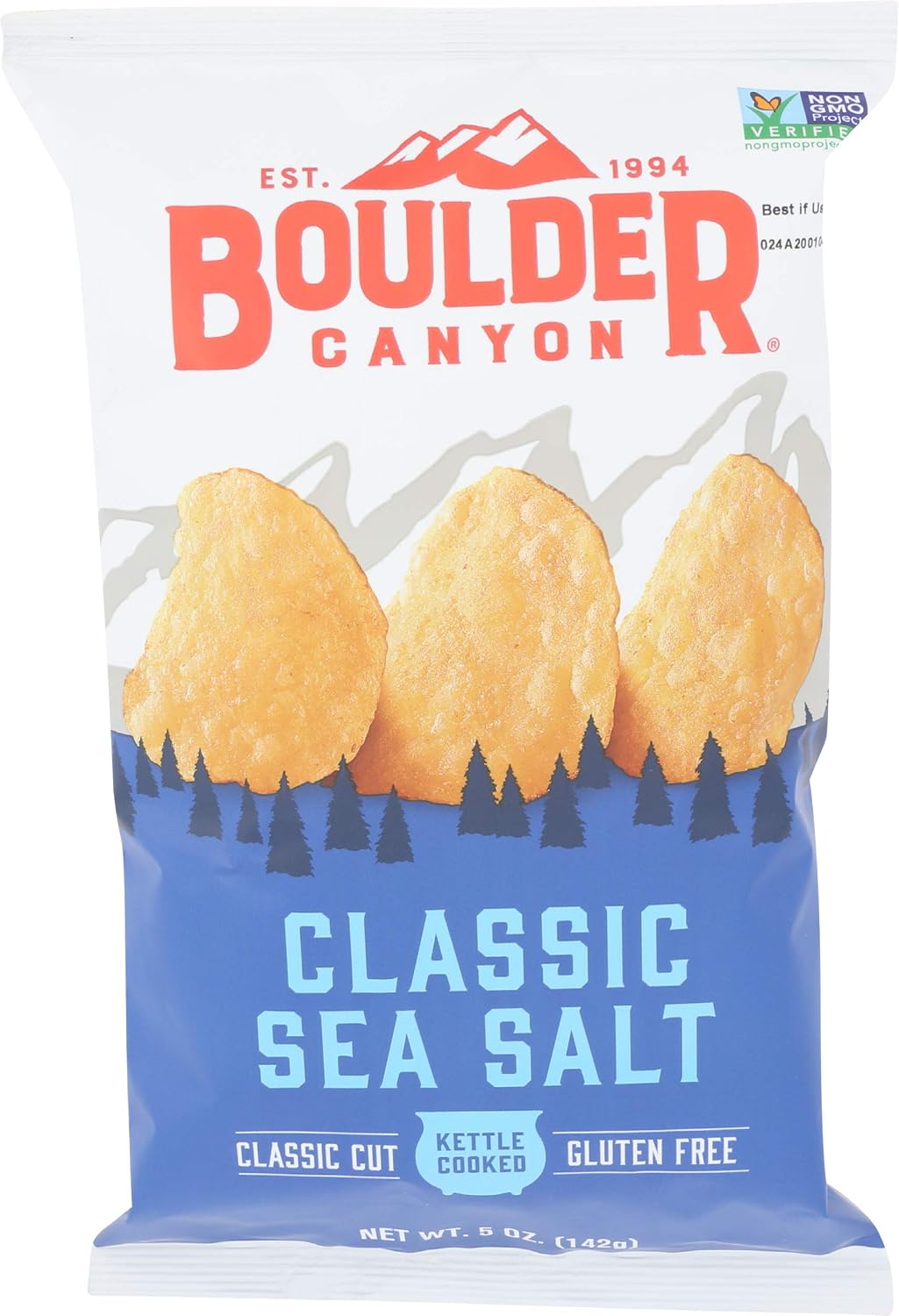 Boulder Canyon Totally Natural Kettle Cooked Potato Chips Gluten Free, 5-ounce Bags (Case of 12)