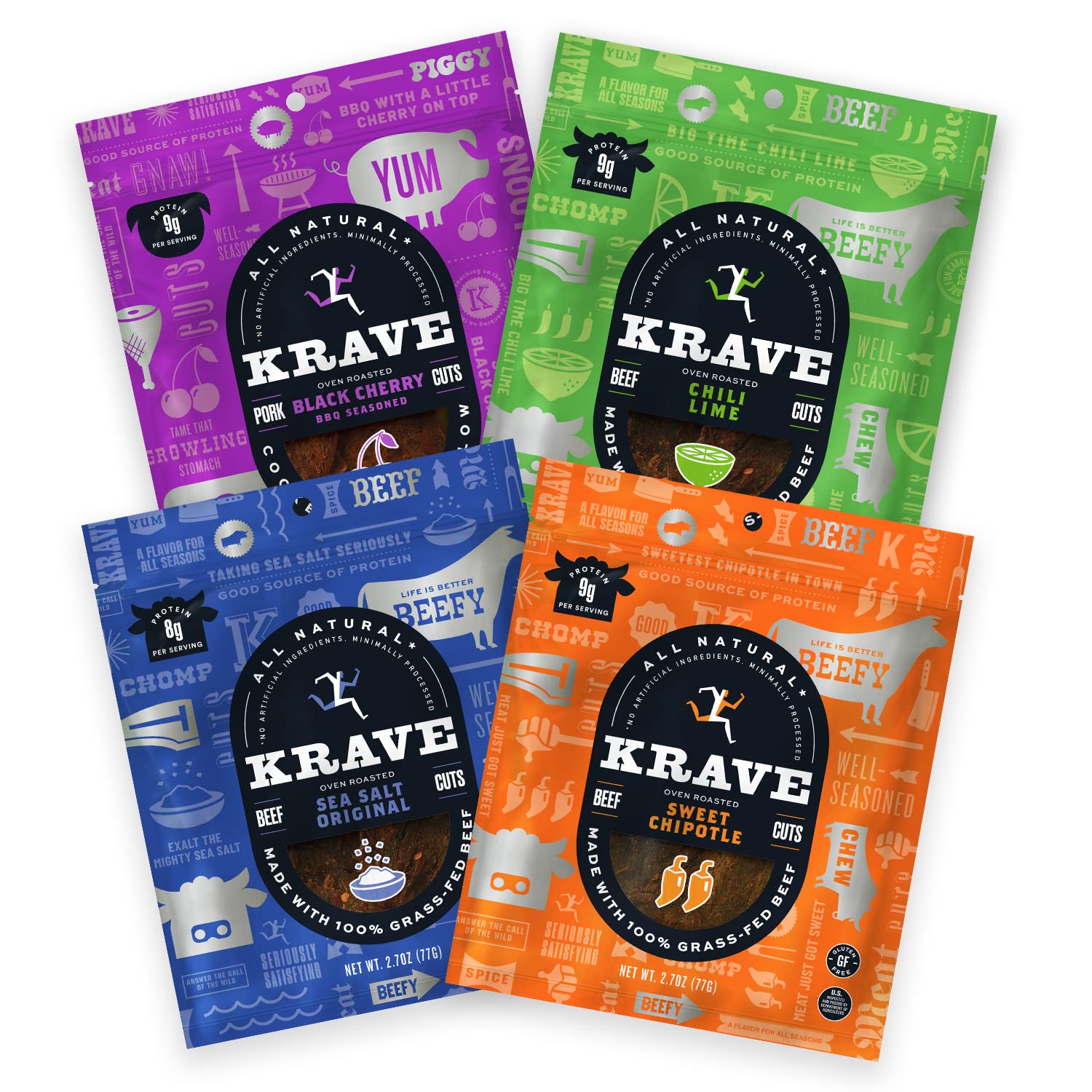 KRAVE All Natural Pork Jerky, Black Cherry BBQ - Protein Packed Snacks Roasted for Maximum Flavor - Premium Tender Meat Cuts - Gluten Free - 2.7 Ounce