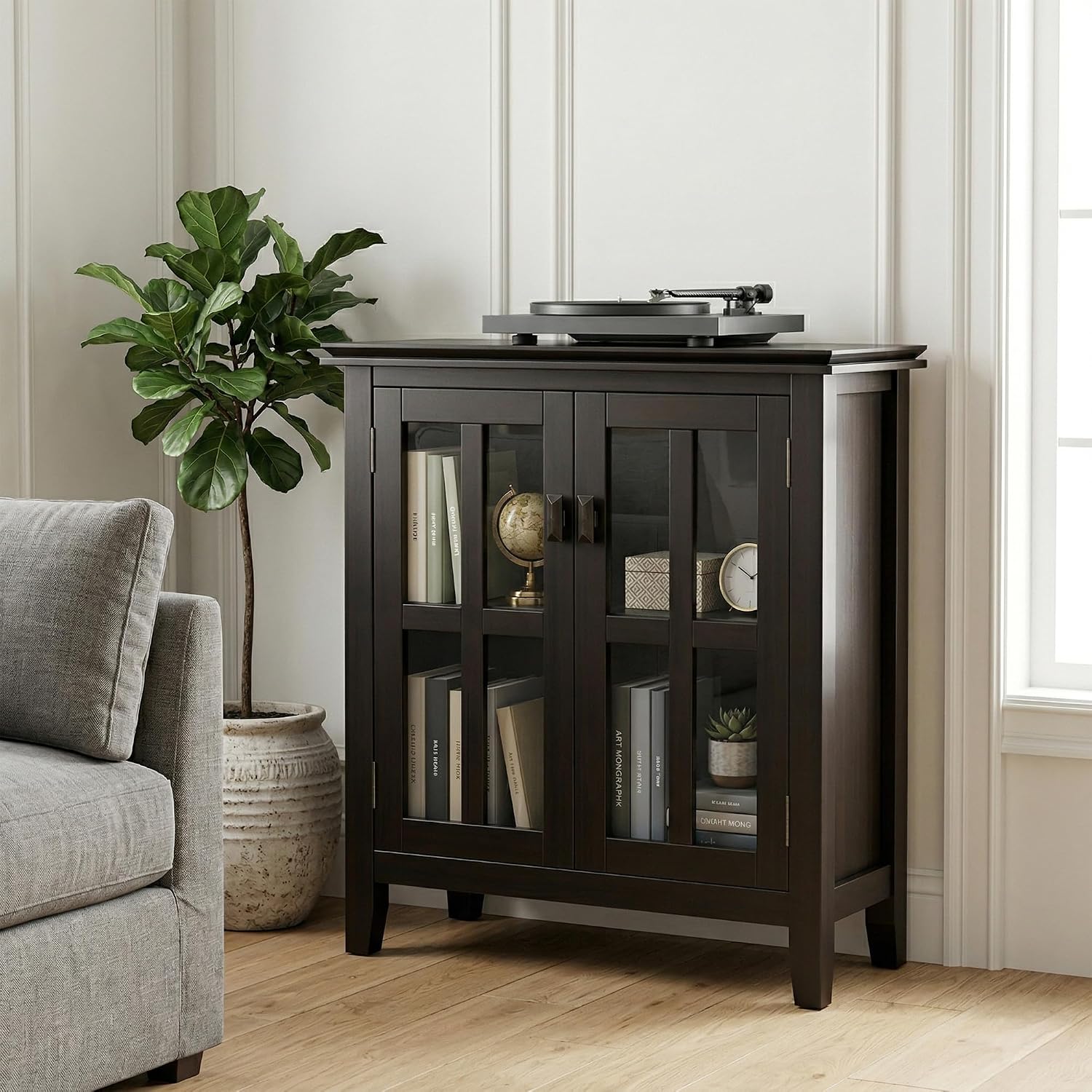 SIMPLIHOME Artisan 30" Wide Solid Wood Cabinet in Russet Brown