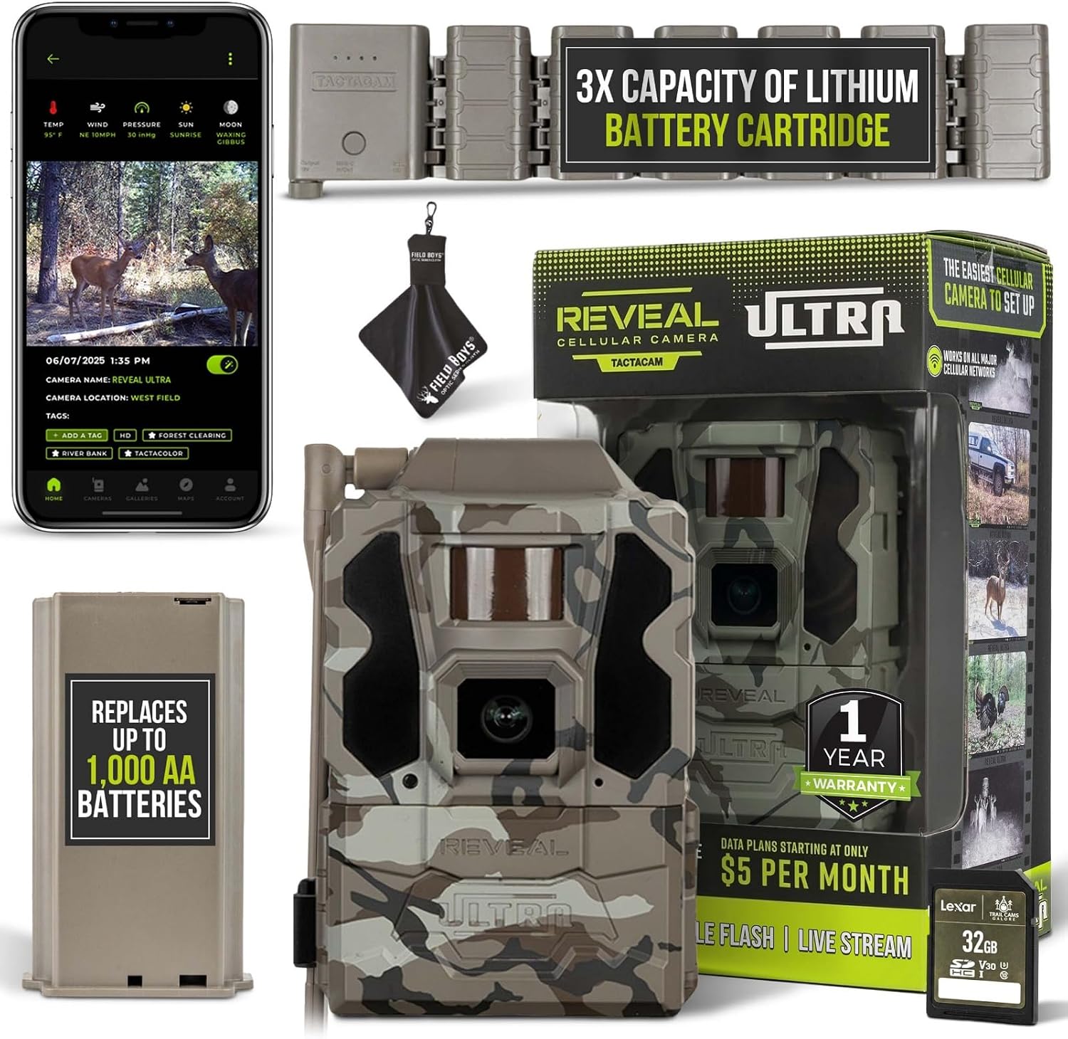 TACTACAM Reveal Ultra Cellular Trail Camera – 4K Photo, 1080P Video, Live Streaming, GPS, Low-Glow/No-Glow Flash, LTE – Includes Battery Belt