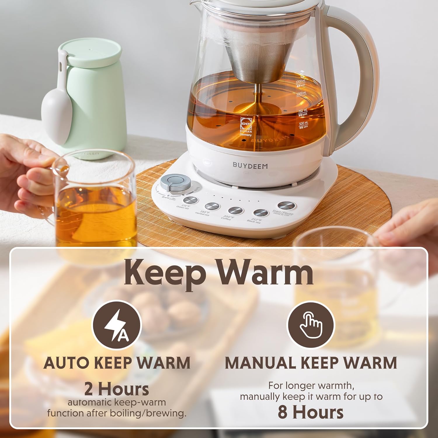 BUYDEEM K2423 Tea Maker, 5 Temperature Settings, Removable Infuser, 1.2L