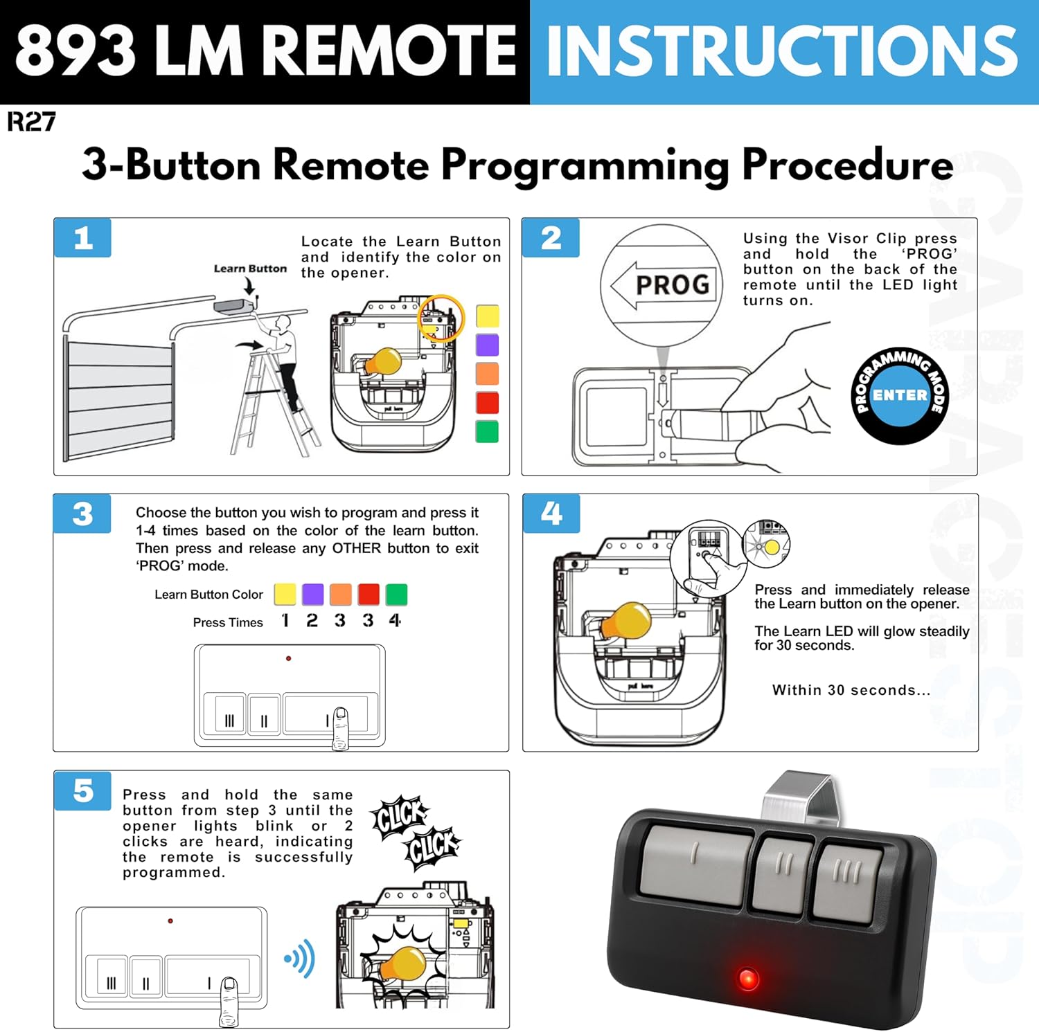 2X for LiftMaster Chamberlain Craftsman Universal Garage Door Opener Remote