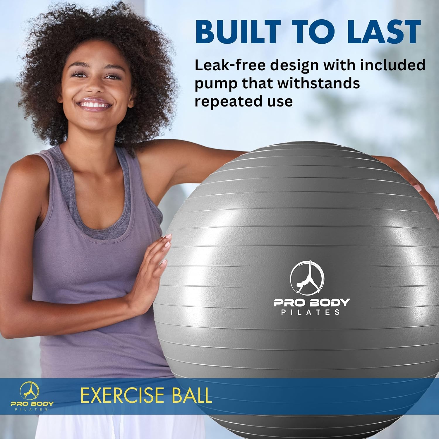 ProBody Pilates Yoga Ball - Gym Grade Exercise Ball | Sizes 45/55/65/75/85 cm, 880 lb Load, CA 10P Cert, PT & Prenatal Use, Recommended by OBs, Pump