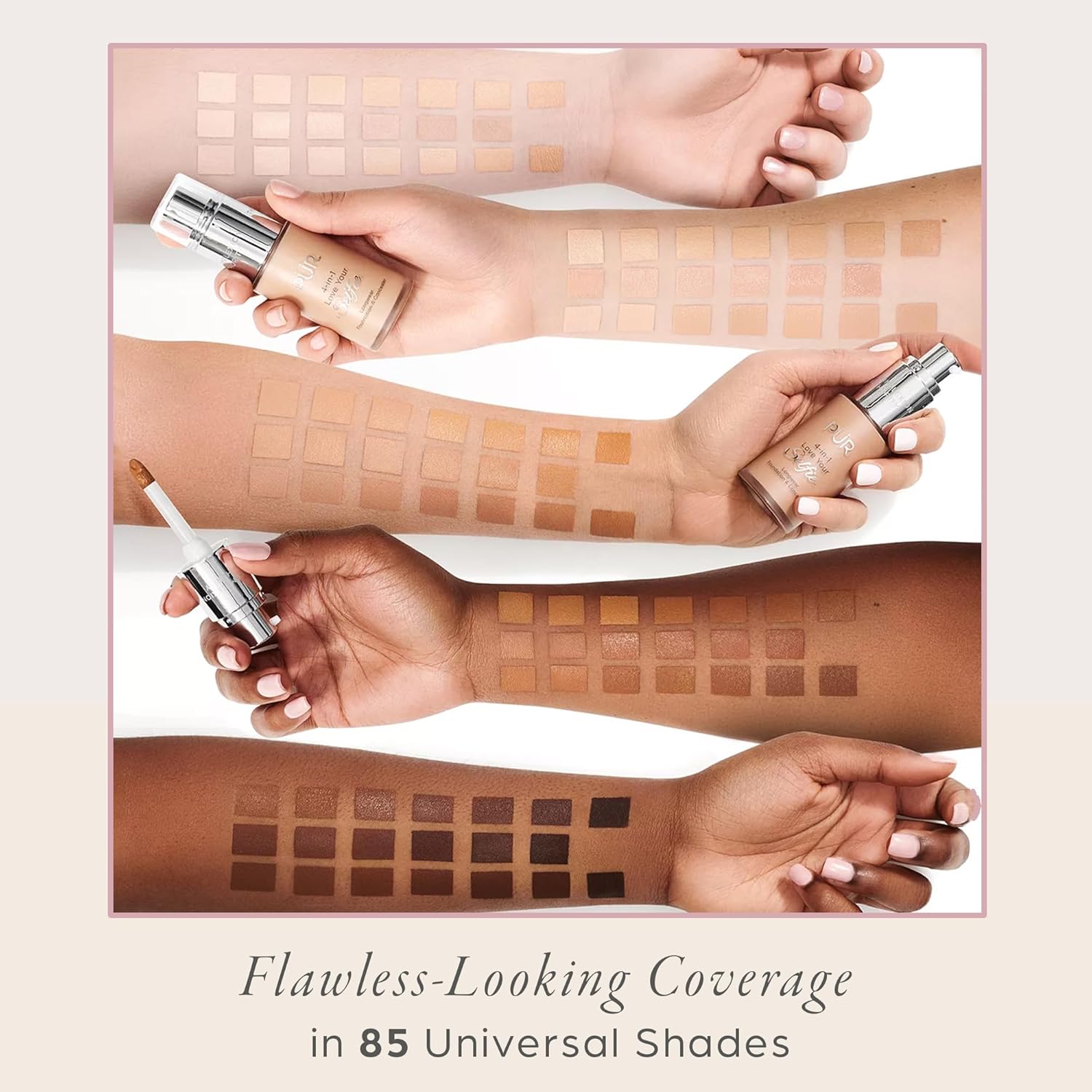 PÜR MINERALS 4-in-1 Love Your Selfie Foundation & Concealer - Longwear Medium-to-Full Coverage Liquid Makeup Foundation with Hydrating Blend for Refined-Looking, Natural Beauty Glow & Skin Texture