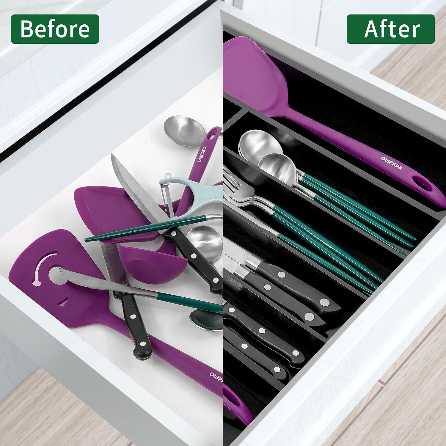Utoplike Bamboo Expandable Kitchen Drawer Organizer Silverware Utensil Tray