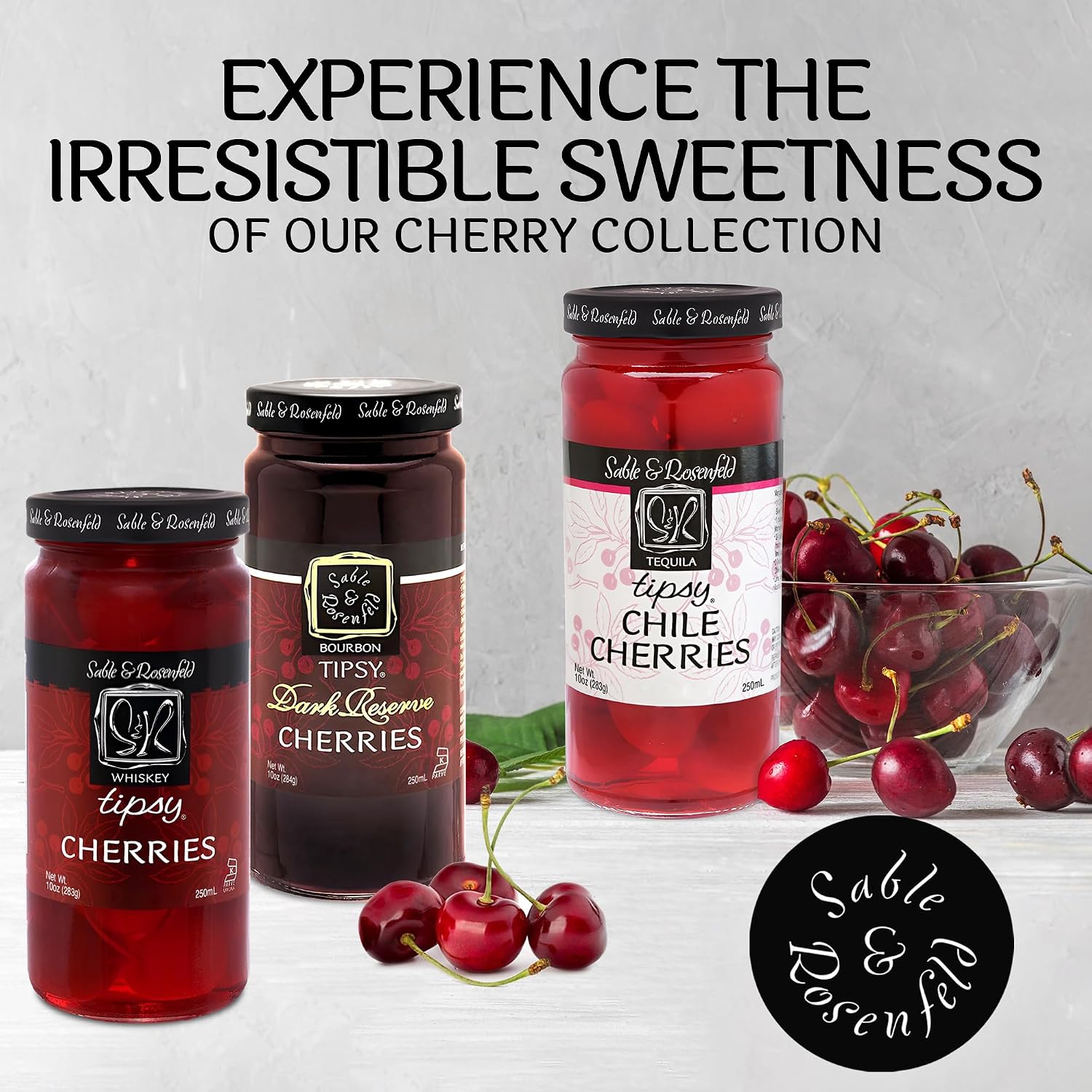 Sable & Rosenfeld Bourbon Tipsy Dark Reserve Cherries, 10 oz, Pack of 1