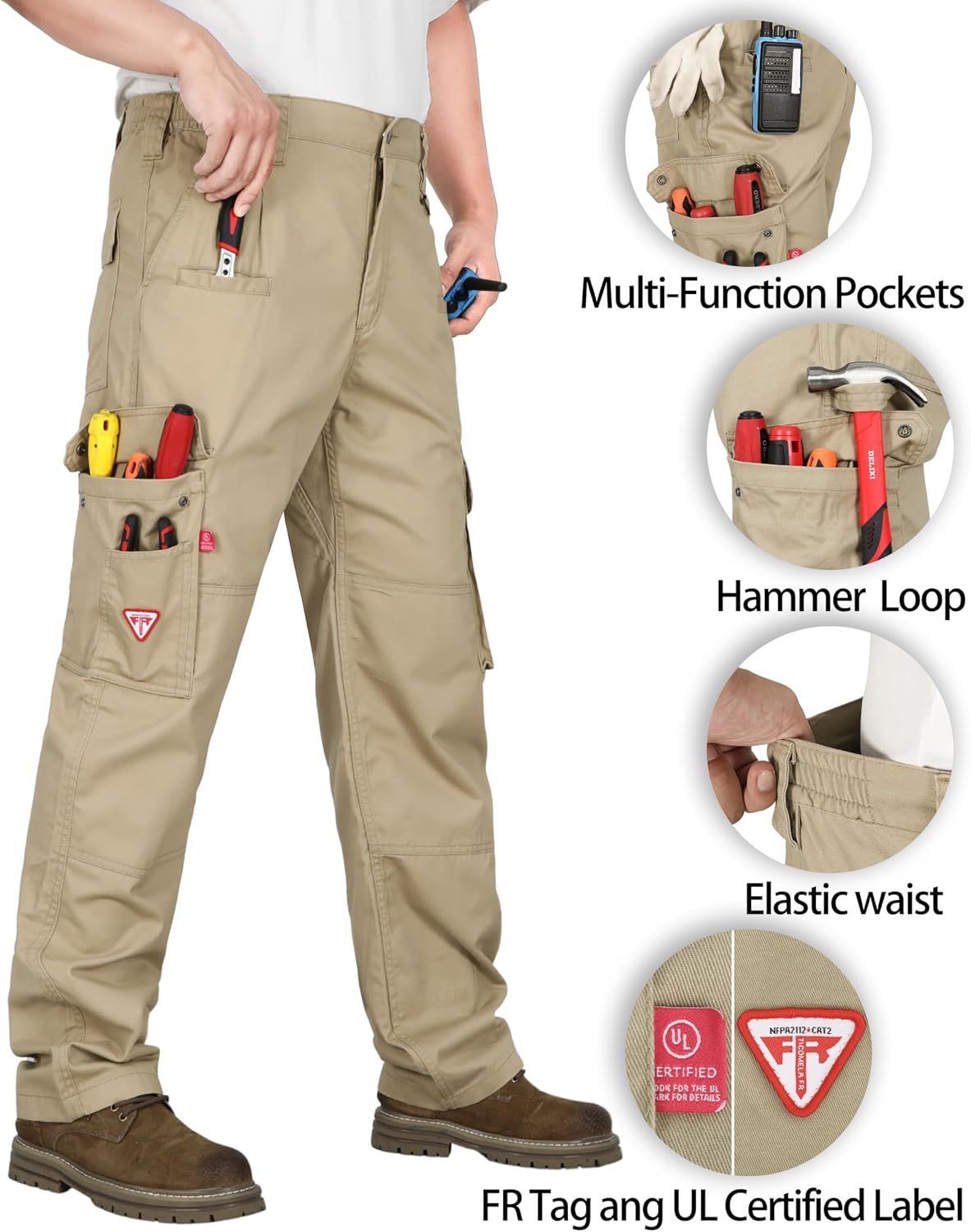 TICOMELA FR Pants for Men 7.5oz Lightweight (9 Pockets) Multi-Pocket 100% C