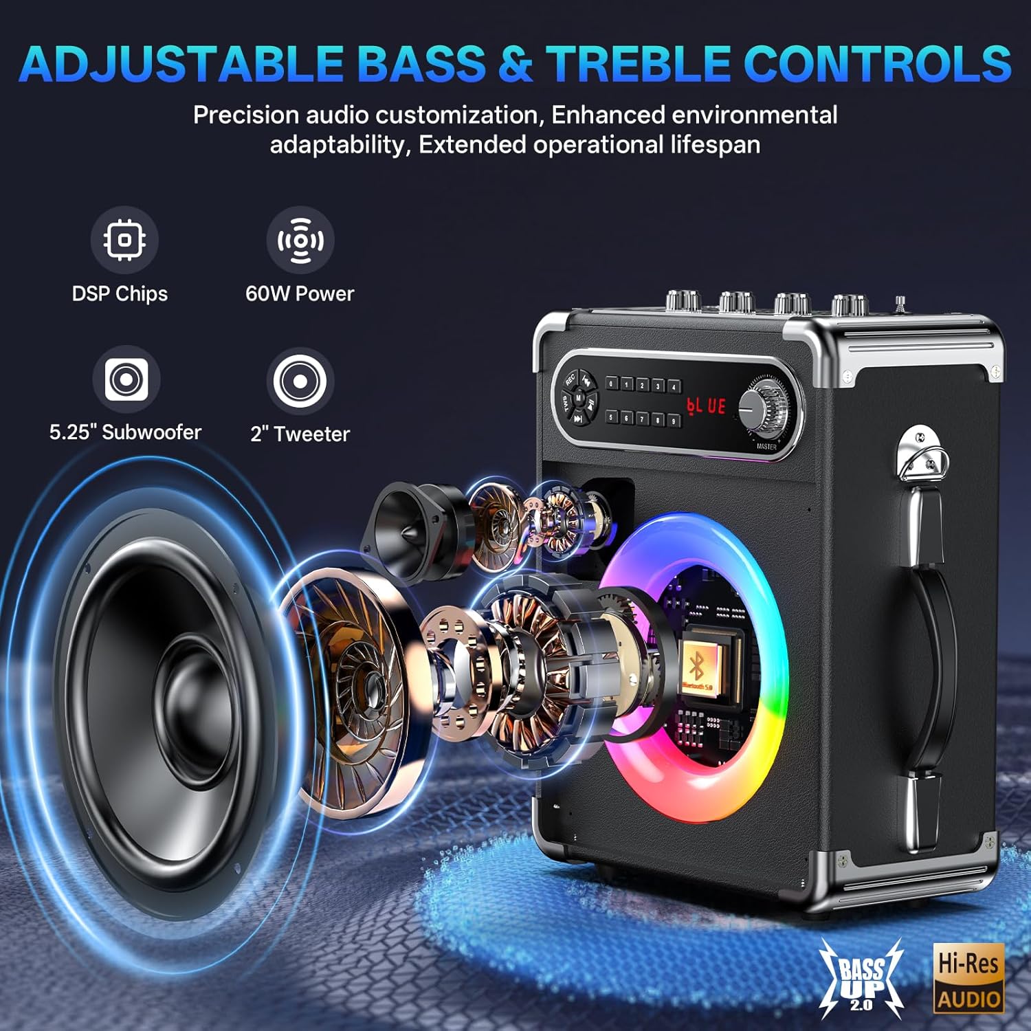JYX Karaoke Machine, 2 Wireless Microphones, Portable Bluetooth 5.3 PA Speaker with Disco Lights, Smart TV Compatible, Upgraded Subwoofer