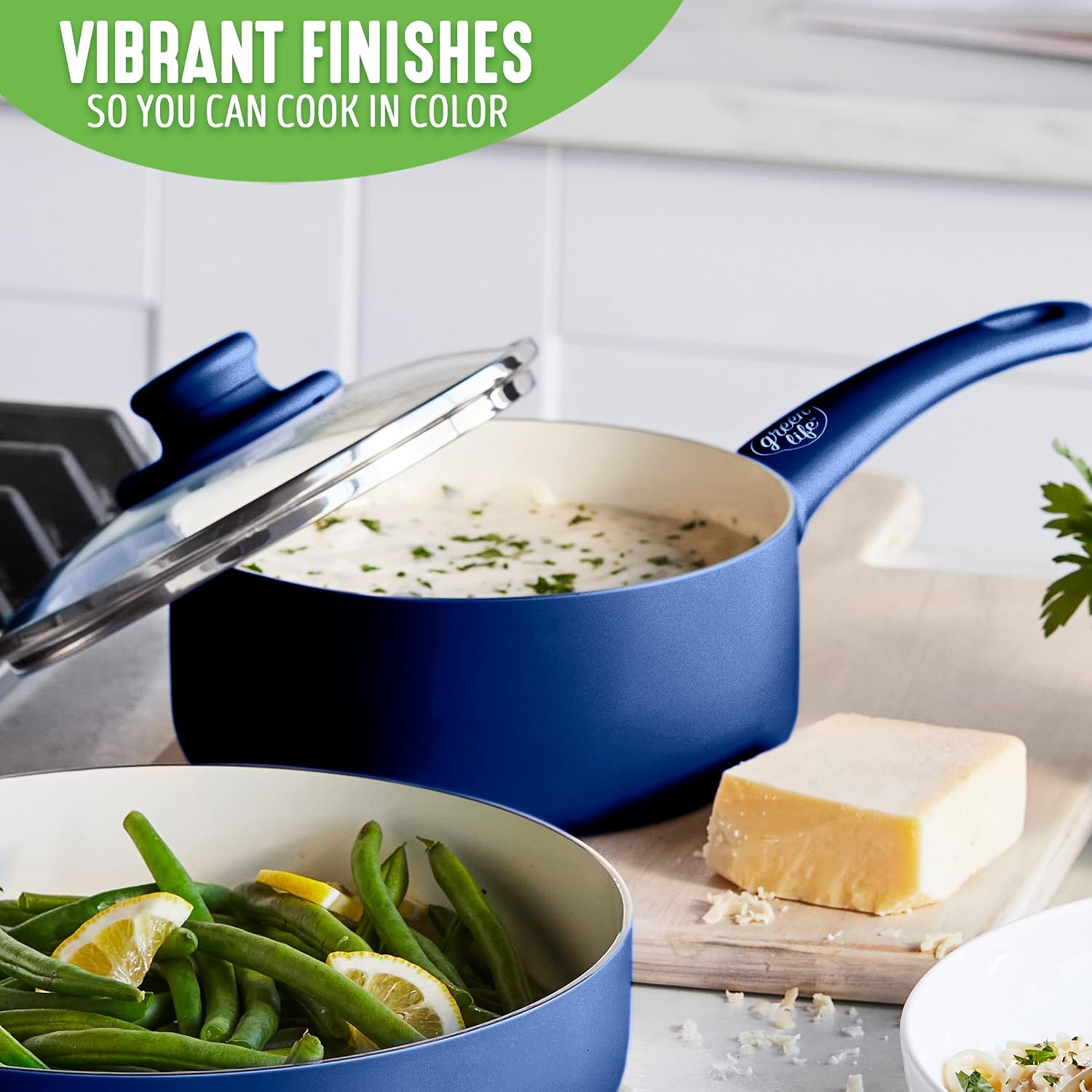 GreenLife Soft Grip 1QT and 2QT Saucepan Set, Healthy Ceramic Nonstick, Non Toxic PFAS & PFOA-Free, Dishwasher Safe, Glass Lids, Stay-Cool Handles, Easy Clean Cookware, Kitchen Essentials, Turquoise