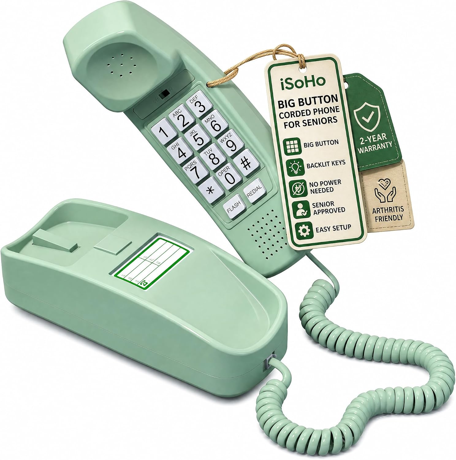 iSoHo Big Button Corded Phone for Seniors – Easy-to-Use Landline with Lighted Keypad, Ergonomic Handset & No Power Needed – Retro Home Phone for Elderly, Visually Impaired & Hard of Hearing | Telephone for seniors, visually impaired, lighted keypad, redi…