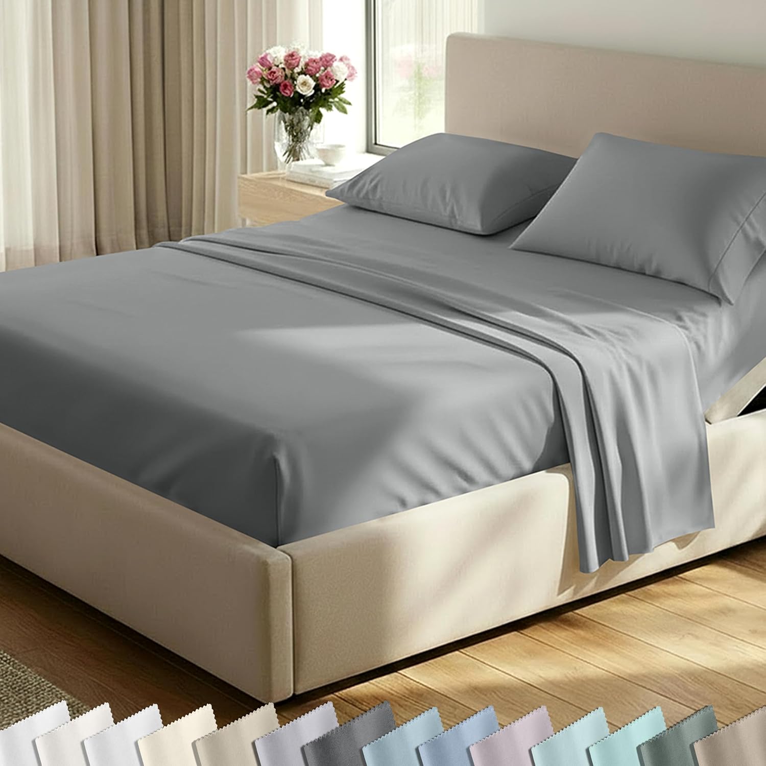 California Design Den Luxury 600 Thread Count Full Size Sheet Sets, Seafoam | 100% Cotton Sateen Backed by Good Housekeeping Seal, Soft & Smooth, 16" Deep Pocket, All-Around Elastic, Durable, Easy Care