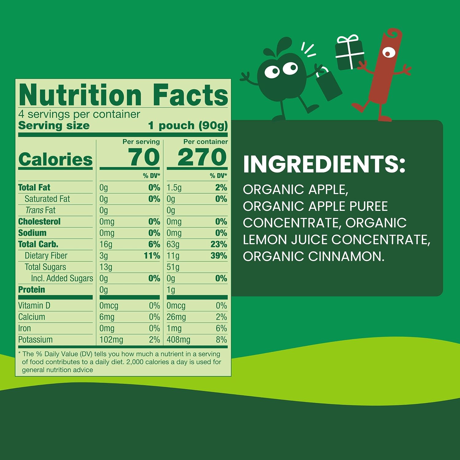 GoGo squeeZ No Sugar Added Organic Applesauce, Apple Apple, 4 Count | Kids on the go fruit snack made with applesauce & fruit puree; 3.2 oz pouches, gluten and nut free, recloseable cap, BPA-free