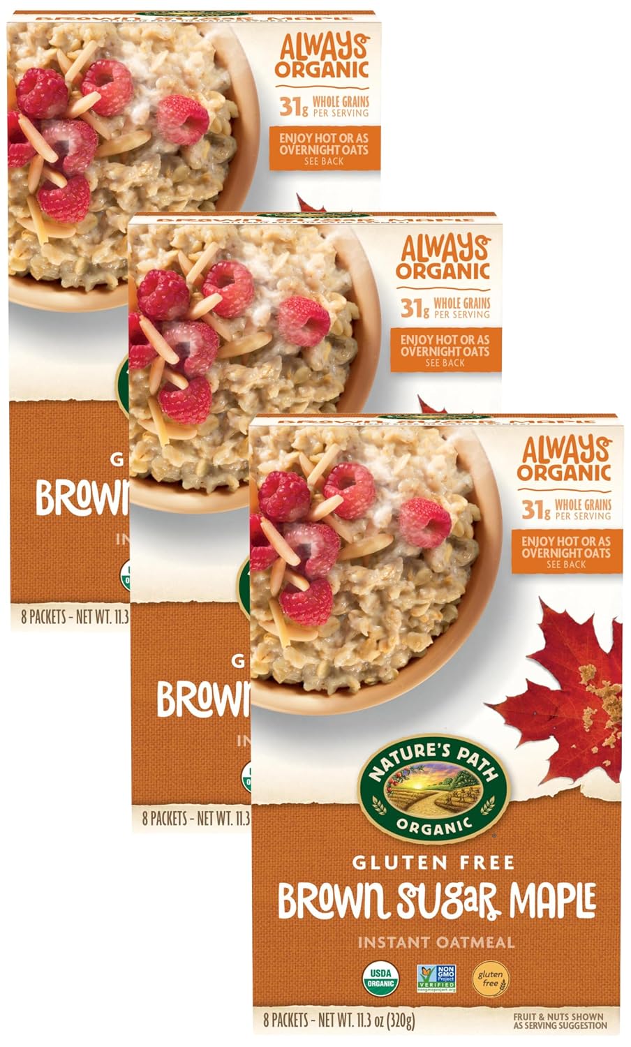 Natures Path, Oatmeal Brown Sugar Maple Gluten Free 8 Count Organic, 11.3 Ounce