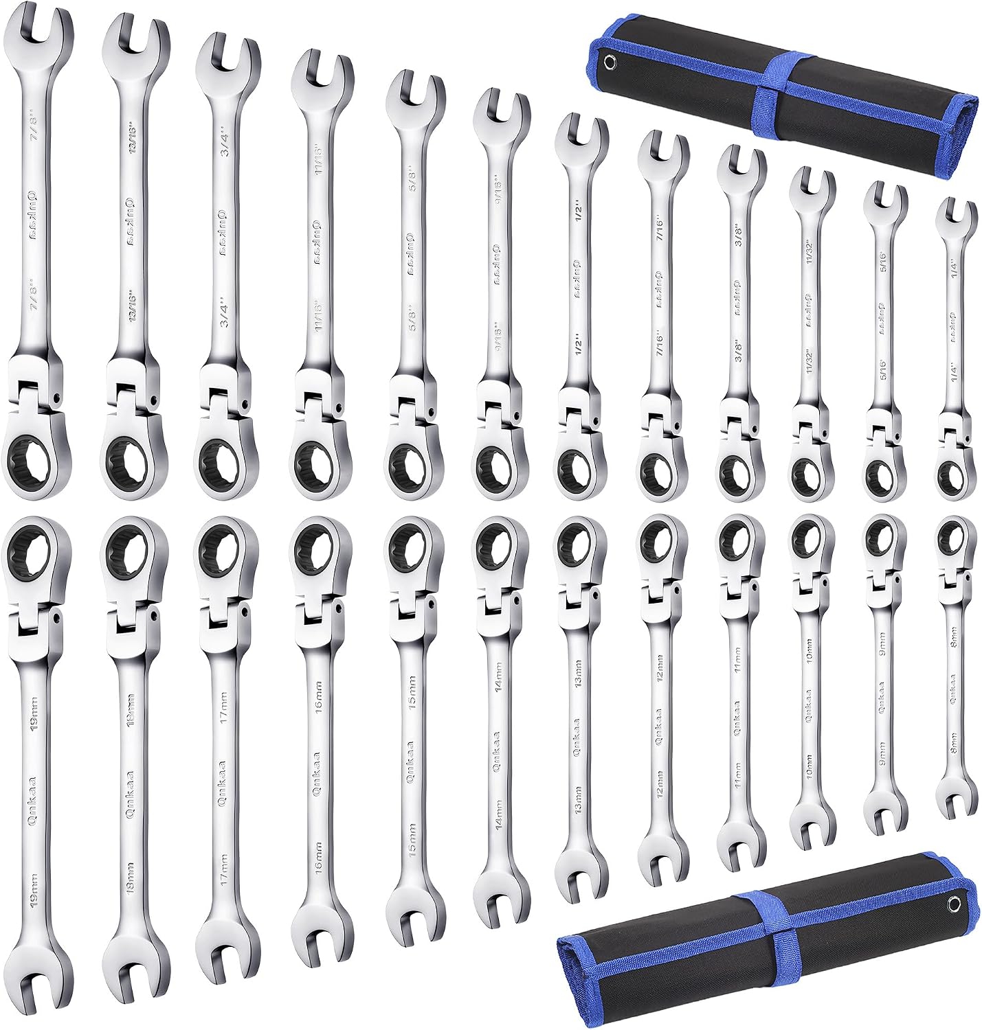 Qnkaa Flexible Ratchet Wrench Set 12pcs 8-19mm Spanner Gear Ring Ratcheting Combination Flexi Wrench Kit Metric Flex Head