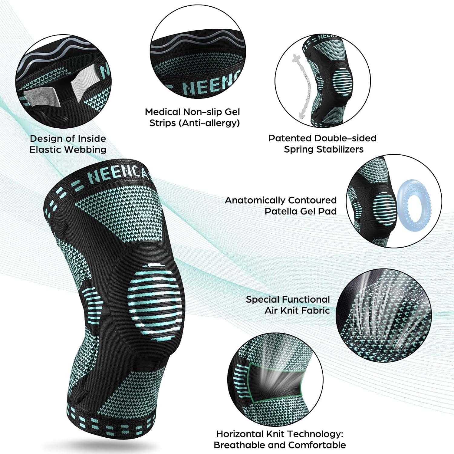 NEENCA Knee Braces for Knee Pain Relief, Compression Knee Sleeves with Patella Gel Pad & Side Stabilizers, Knee Support for Weightlifting, Running