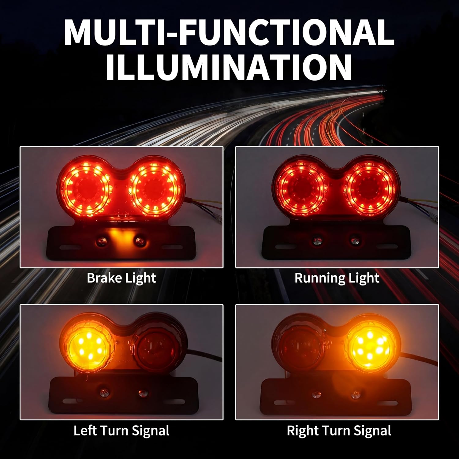 ANKIA 40-LED 40W Motorcycle Tail Light Integrated Running Lamp | Brake&Turn Signal Light with License Plate Bracket for Harly Motorcycle Street Bike Cruiser Chopper (Black)
