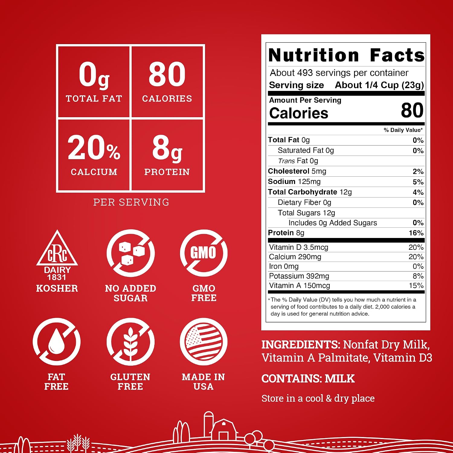 Hoosier Hill Farm Instant Nonfat Dry Milk Powder, 1LB (Pack of 1)