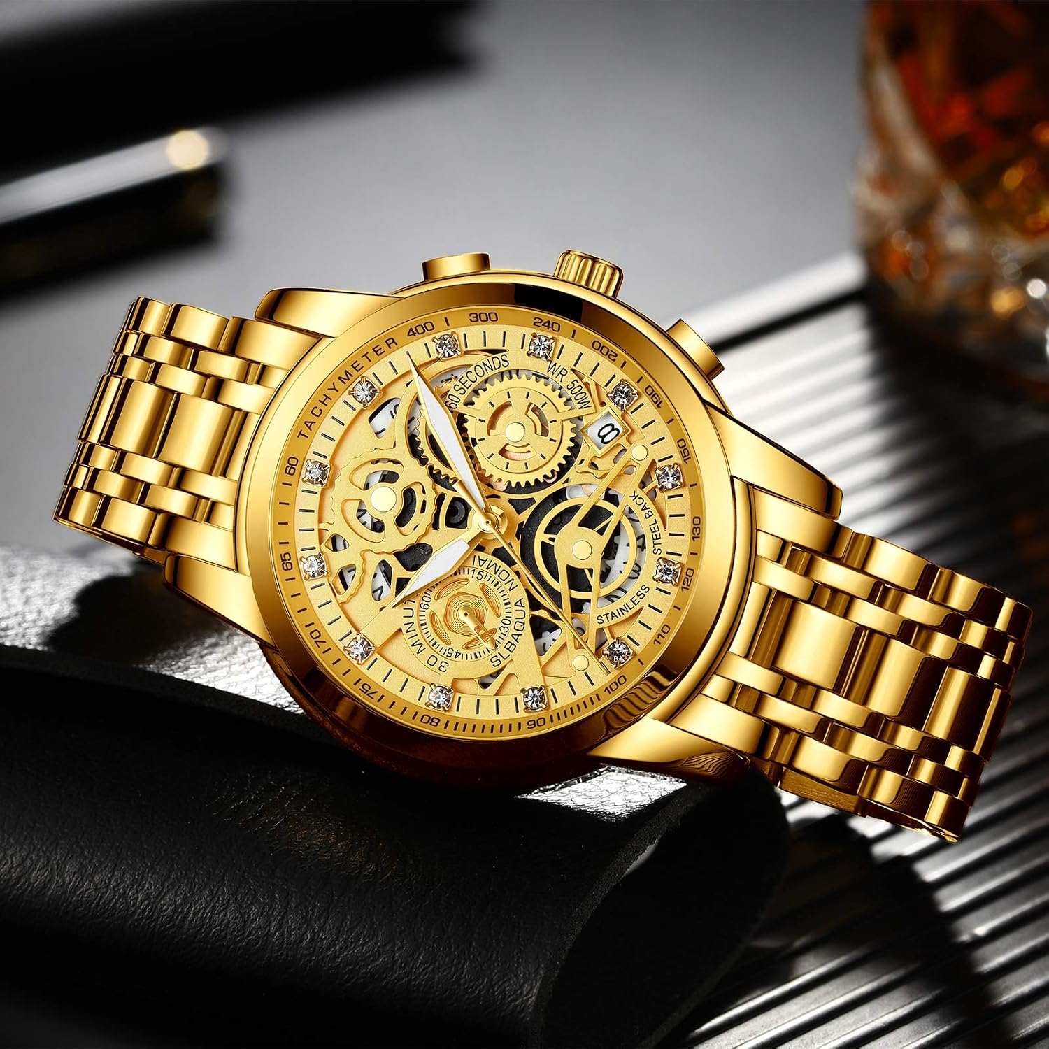 NEKTOM Watches for Men with Stainless Steel, Quartz Analog Watch with Date, Luxury Minimalist Dress Mens Watches, Chronograph Watch, 3ATM Waterproof