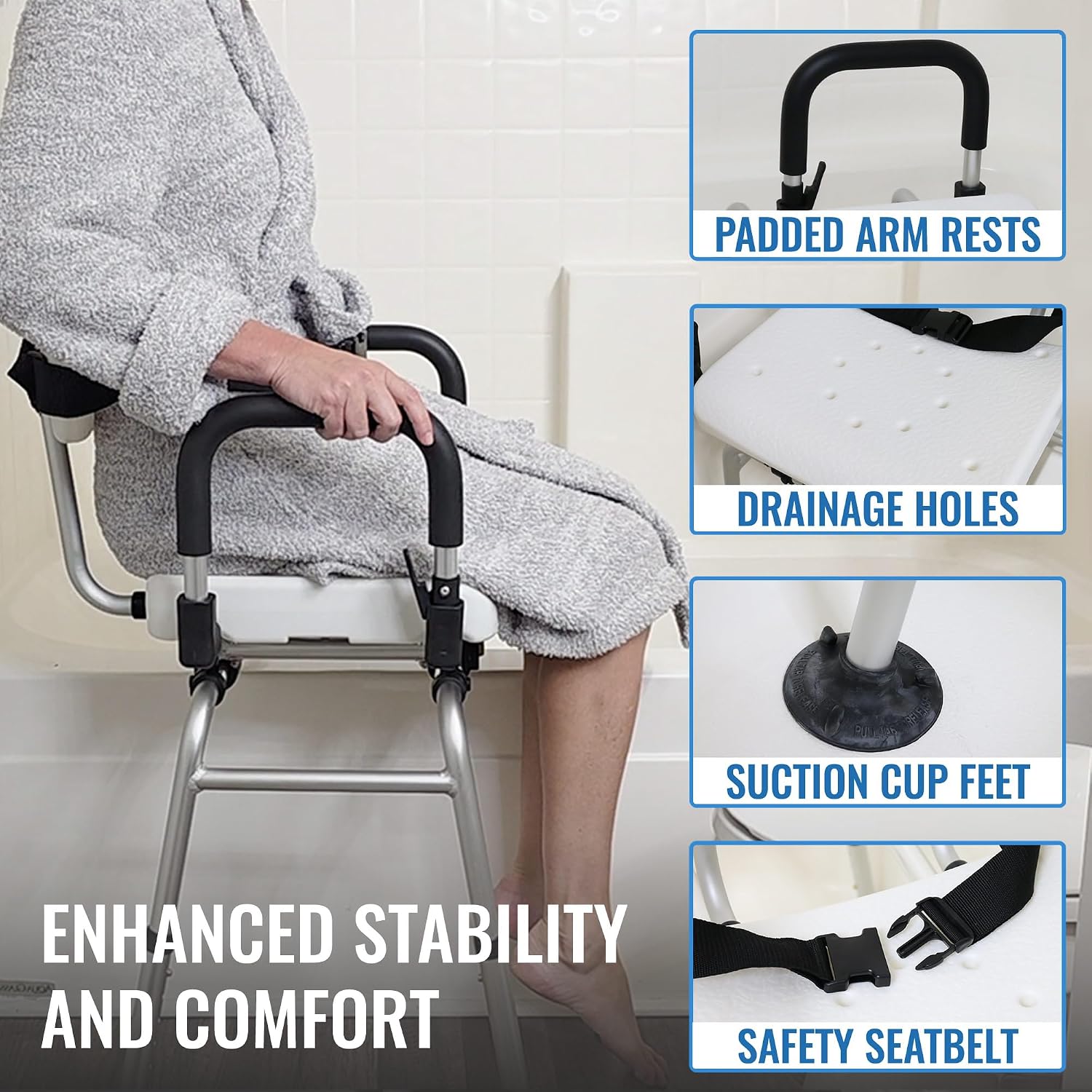 DMI Tub Transfer Bench and Shower Chair with Non Slip Aluminum Body, FSA Eligible, Adjustable Seat Height and Cut Out Access, Holds Weight up to 400 Lbs, Bath and Shower Safety, Transfer Bench
