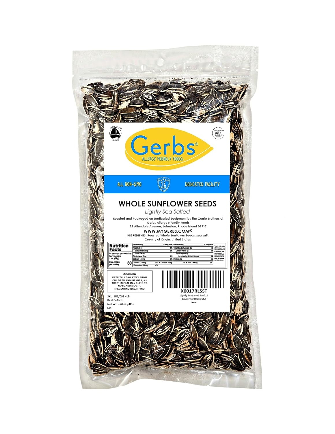 Lightly Sea Salted Sunflower Seed in Shell by Gerbs - 2 LBS - Top 11 Food Allergen Free & Non GMO - Premium Dry Roasted Seeds – COG USA | Small Batch, No Artificial Additives, Resealable Bag | Crack-and-Eat Crunchy Snack | Top 14 Allergen-Free