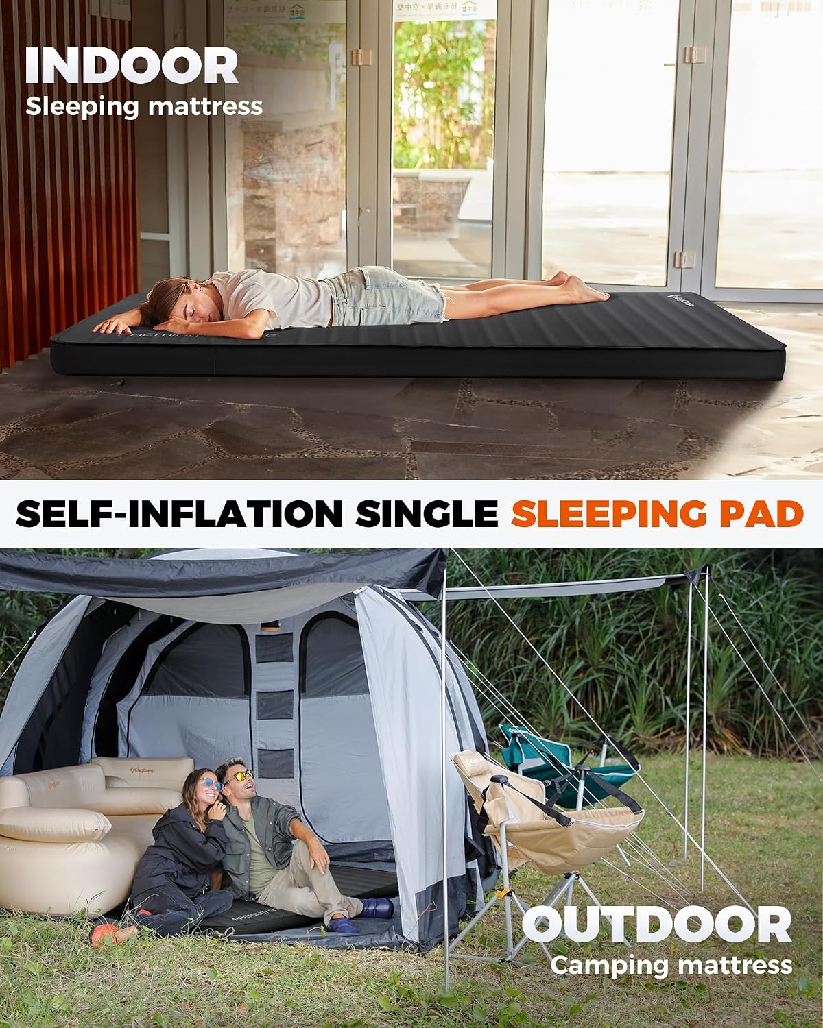 KingCamp Premium Double Camping Mattress, 7.5 R-Value, 2 Person Black