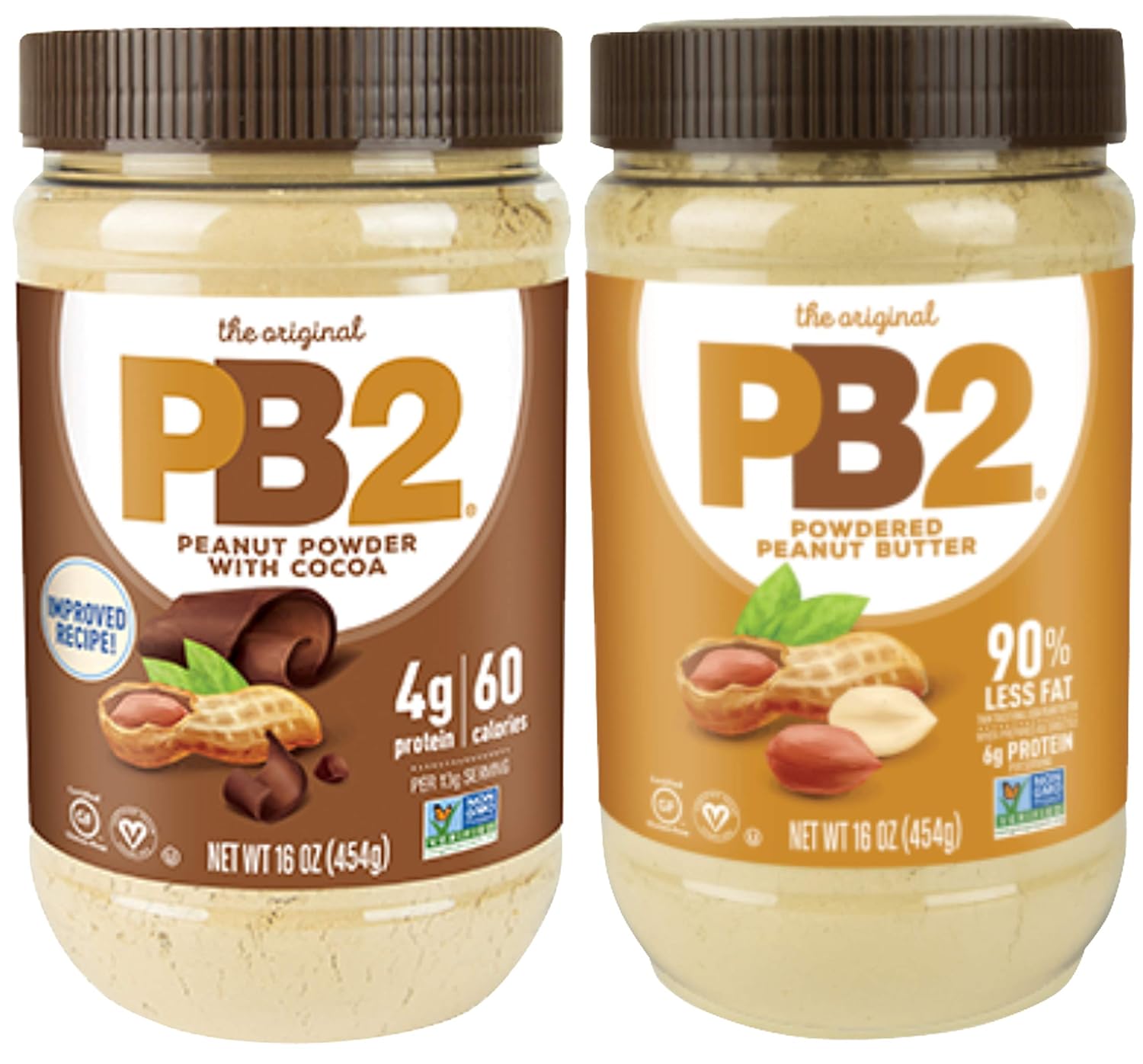 PB2 Powdered Peanut Butter Bundle - Original PB2 and Cocoa PB2 Peanut Butter Powder (Two 16oz Jars)