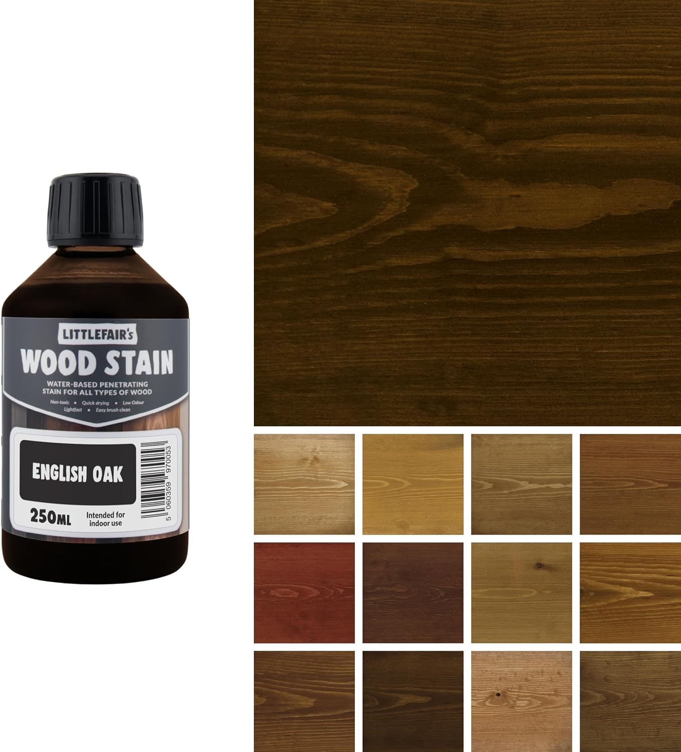Littlefair's Wood Stain Water Based - 8.5oz/250ml - Indoor Furniture Stain Light & Dark Finishes - Special Non Toxic & Eco Friendly Formula - Wood Stain for Crafts - Color: Antique Stripped Pine