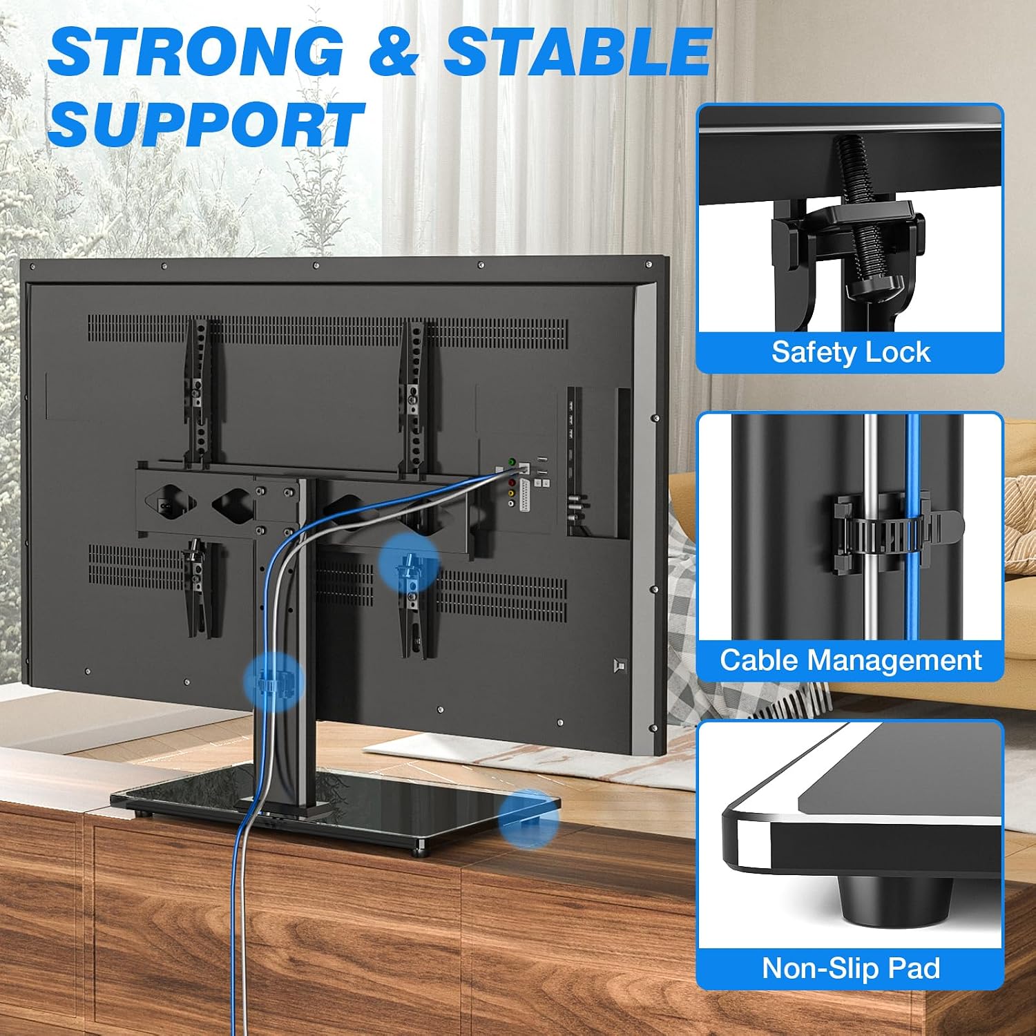 Rfiver Universal TV Stand for 32-75 inch TVs, Support Swivel and Tilt | Height Adjustable, Tempered Glass Base, Holds 110lbs, Max VESA 400x400mm, Ideal for Bedroom & Living Room