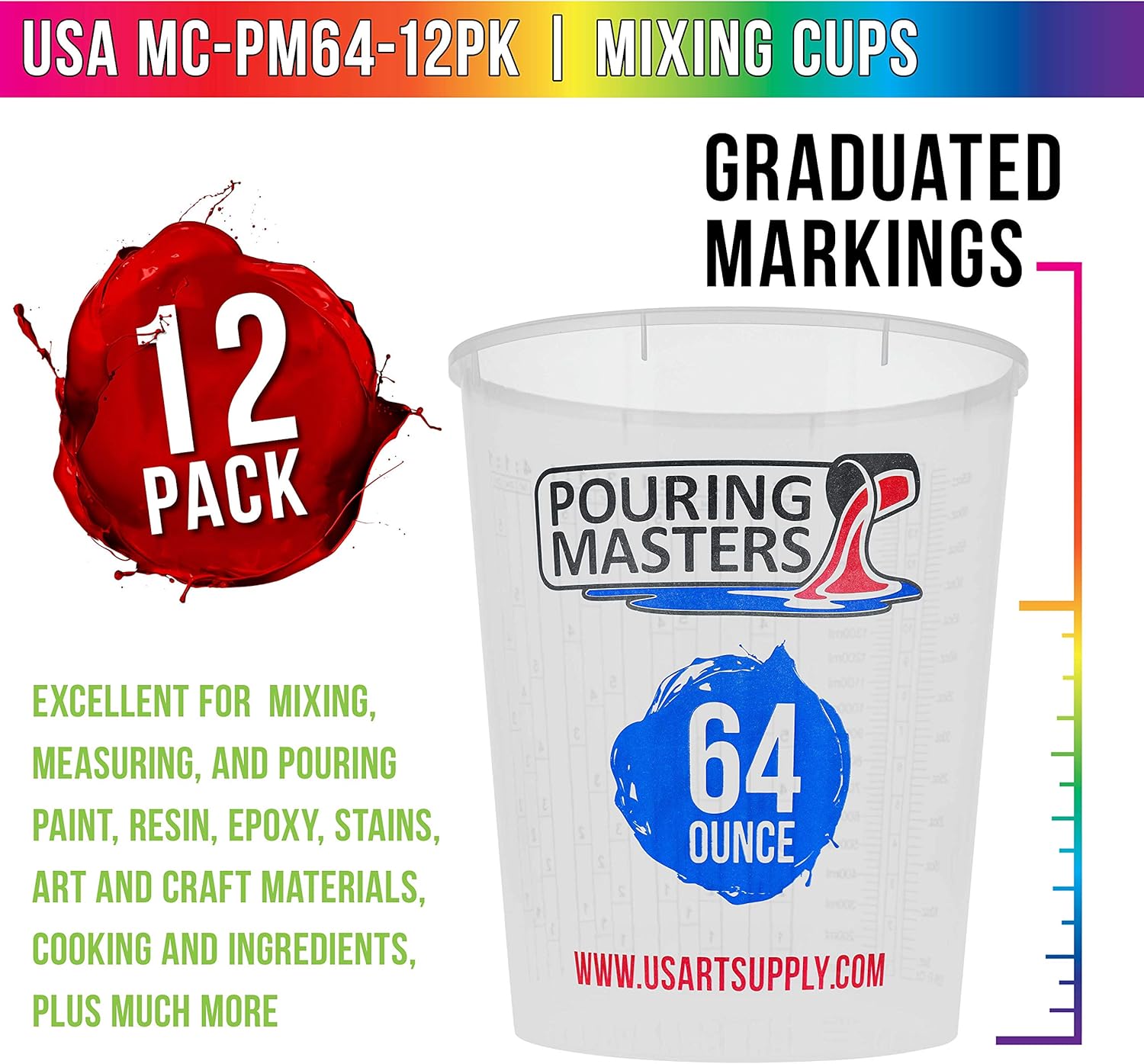 Pouring Masters 40 Ounce (1200ml) Graduated Plastic Mixing Cups (Box of 24)